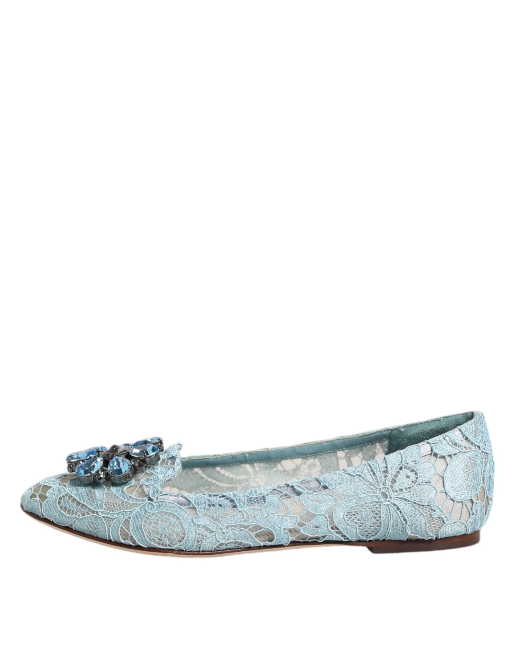 Dolce & Gabbana Blue Lace Crystal Ballet Flats Loafers Shoes | Regal Royce