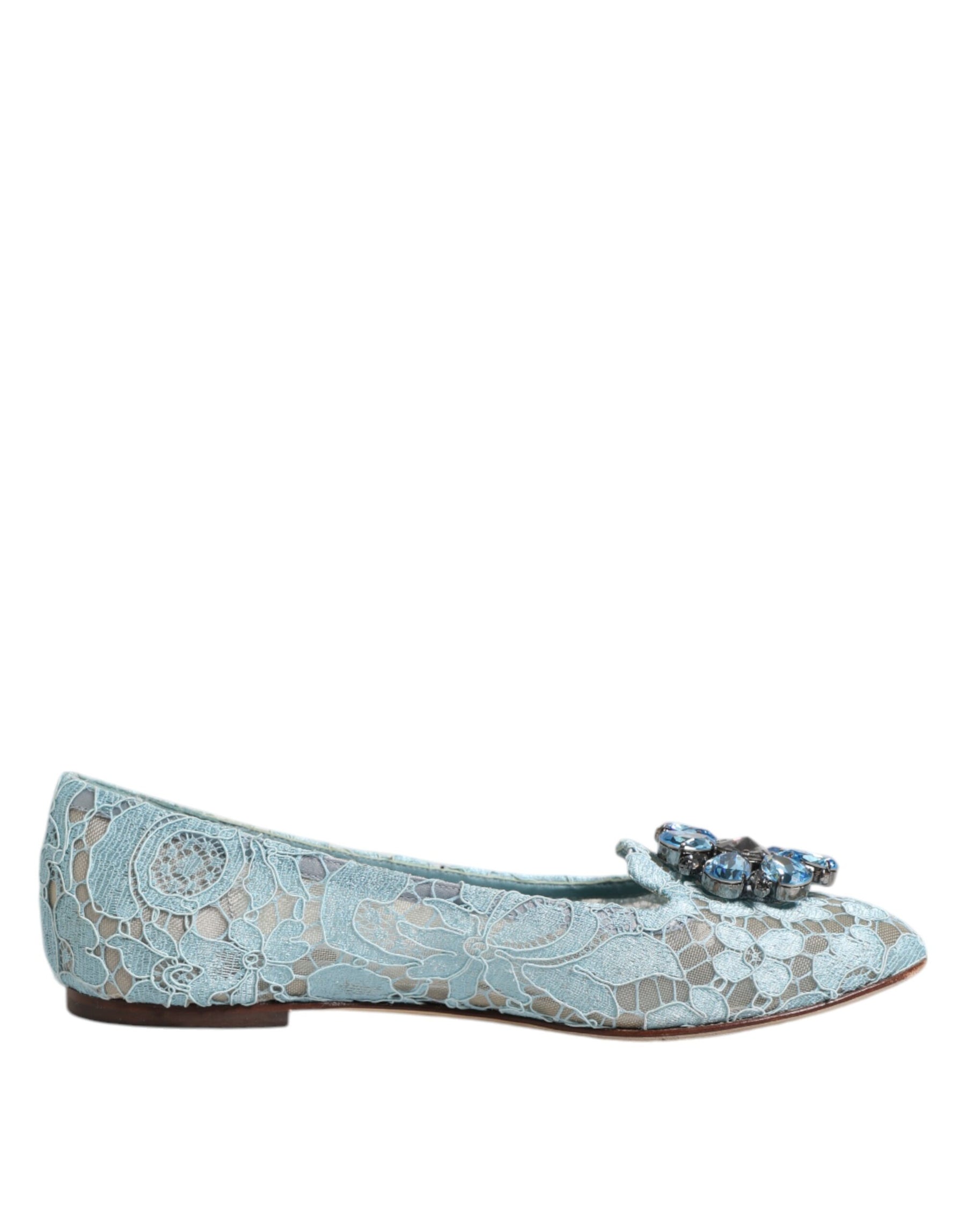 Dolce & Gabbana Blue Lace Crystal Ballet Flats Loafers Shoes | Regal Royce