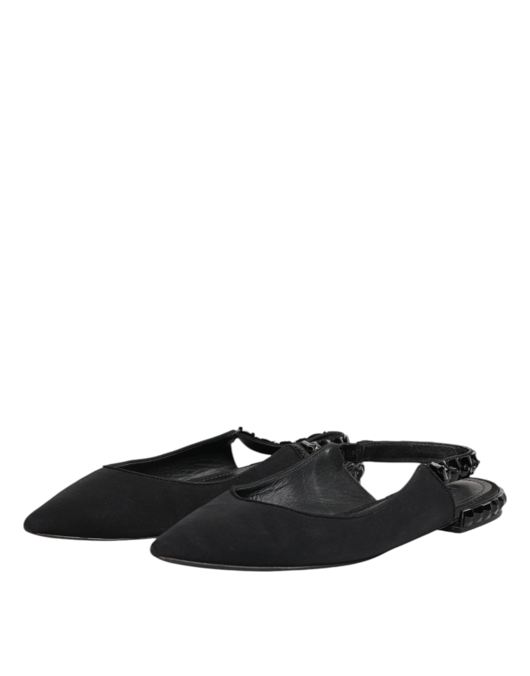 Dolce & Gabbana Black Crystal Charmeuse Slingback Shoes | Regal Royce