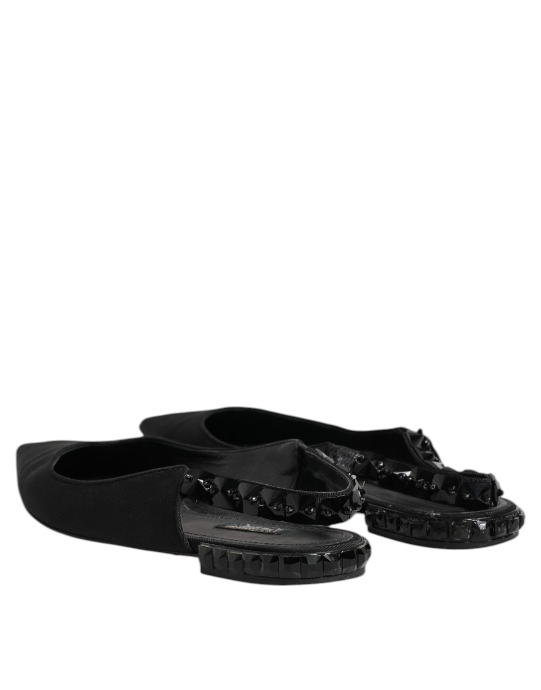 Dolce & Gabbana Black Crystal Charmeuse Slingback Shoes | Regal Royce