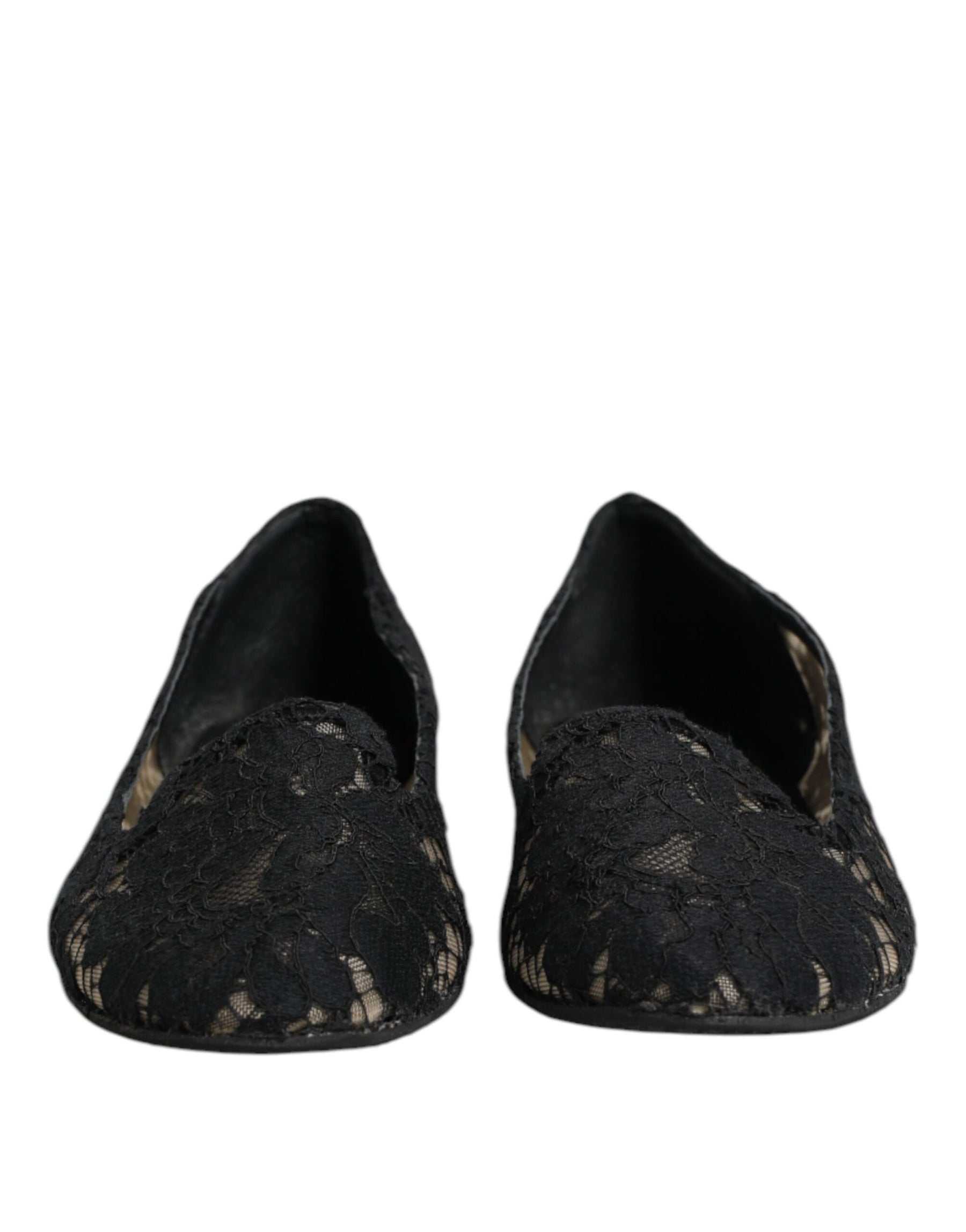 Dolce & Gabbana Black Taormina Lace Slip On Flats Shoes | Regal Royce