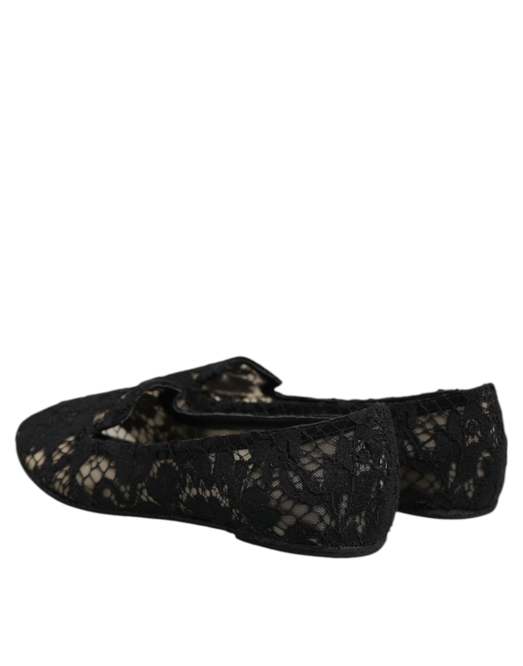 Dolce & Gabbana Black Taormina Lace Slip On Flats Shoes | Regal Royce