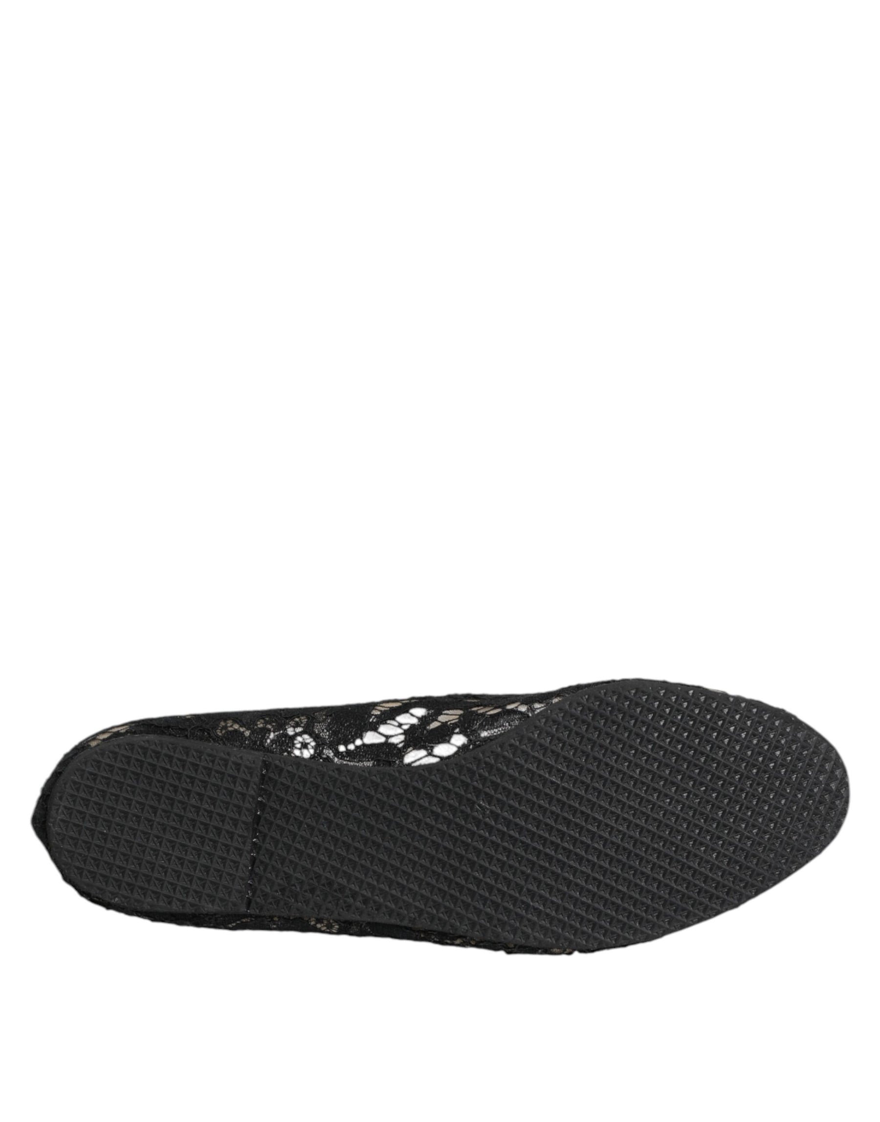 Dolce & Gabbana Black Taormina Lace Slip On Flats Shoes | Regal Royce