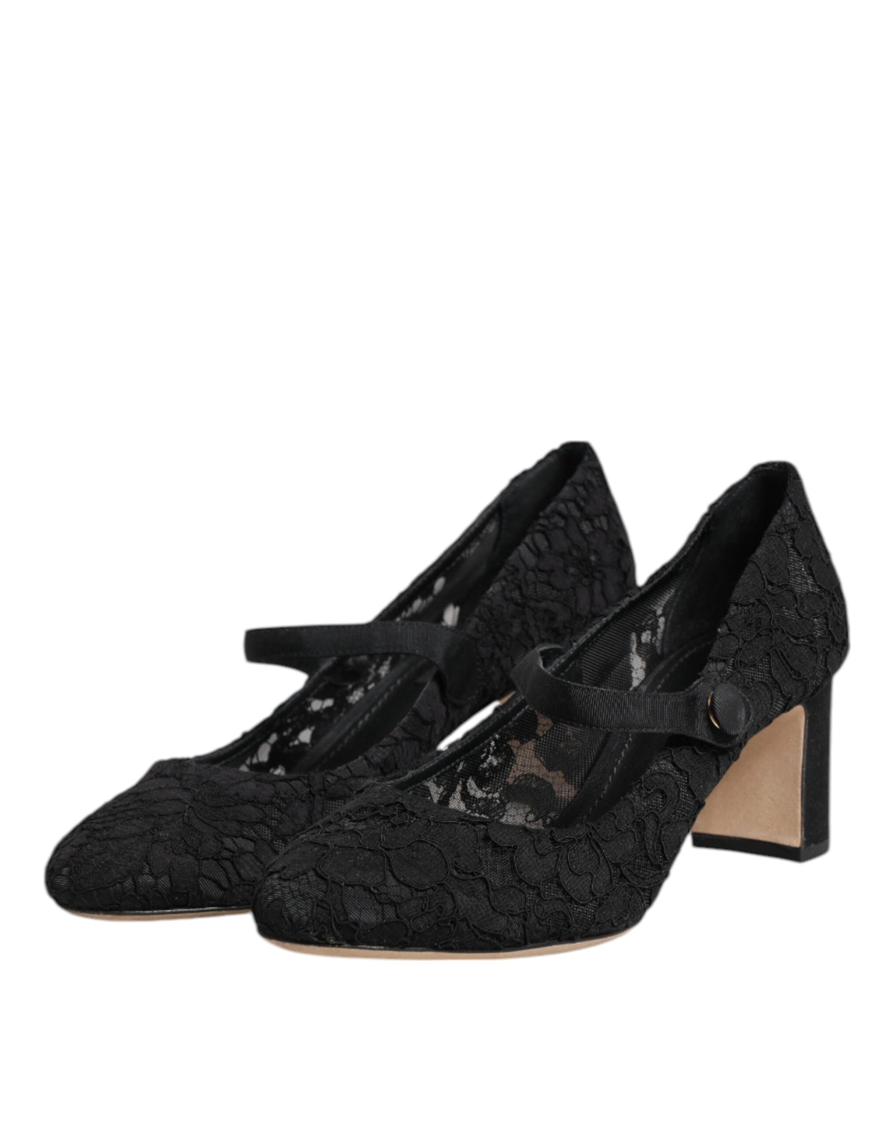 Dolce & Gabbana Black Mary Jane Taormina Lace Pumps Shoes | Regal Royce