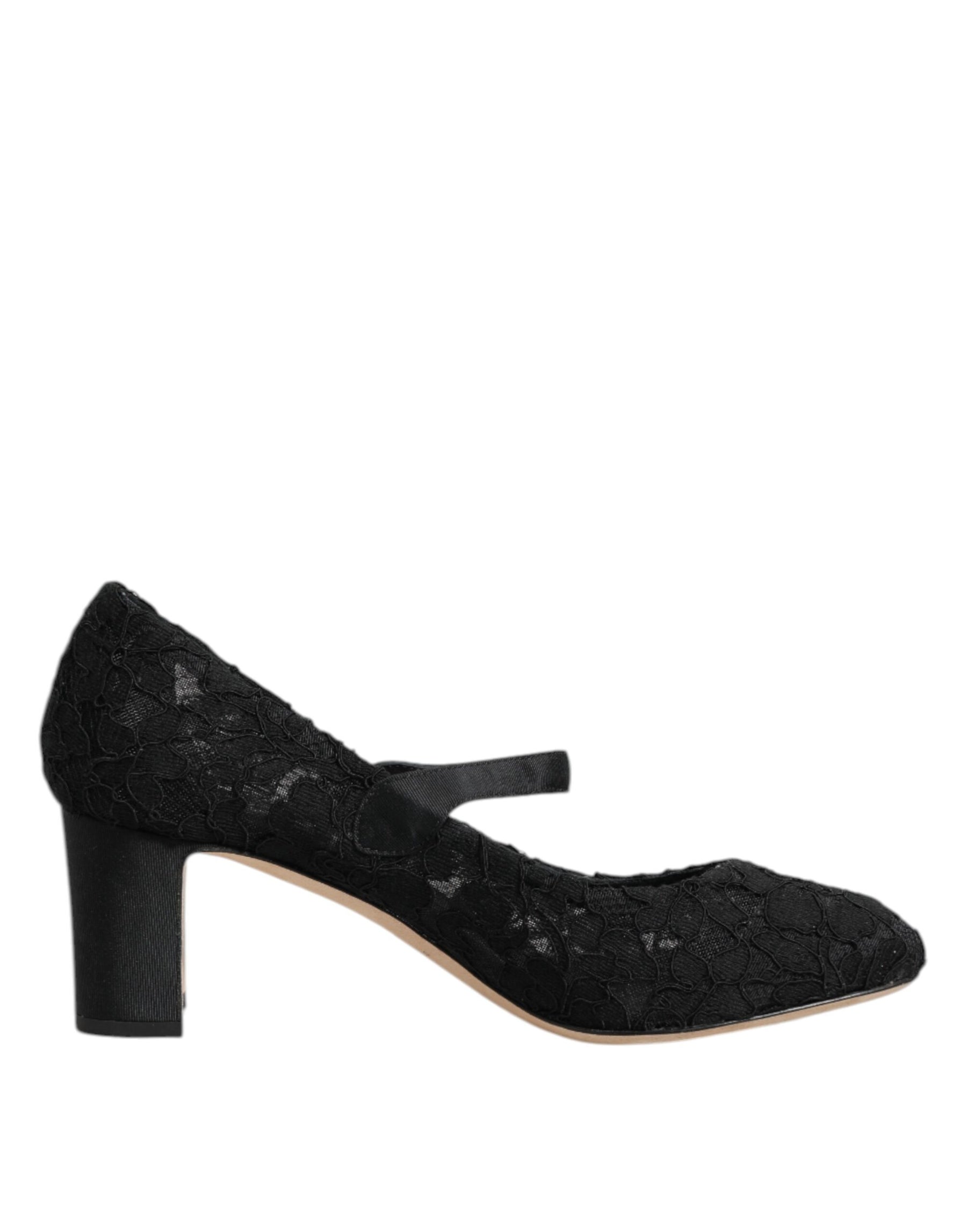 Dolce & Gabbana Black Mary Jane Taormina Lace Pumps Shoes | Regal Royce