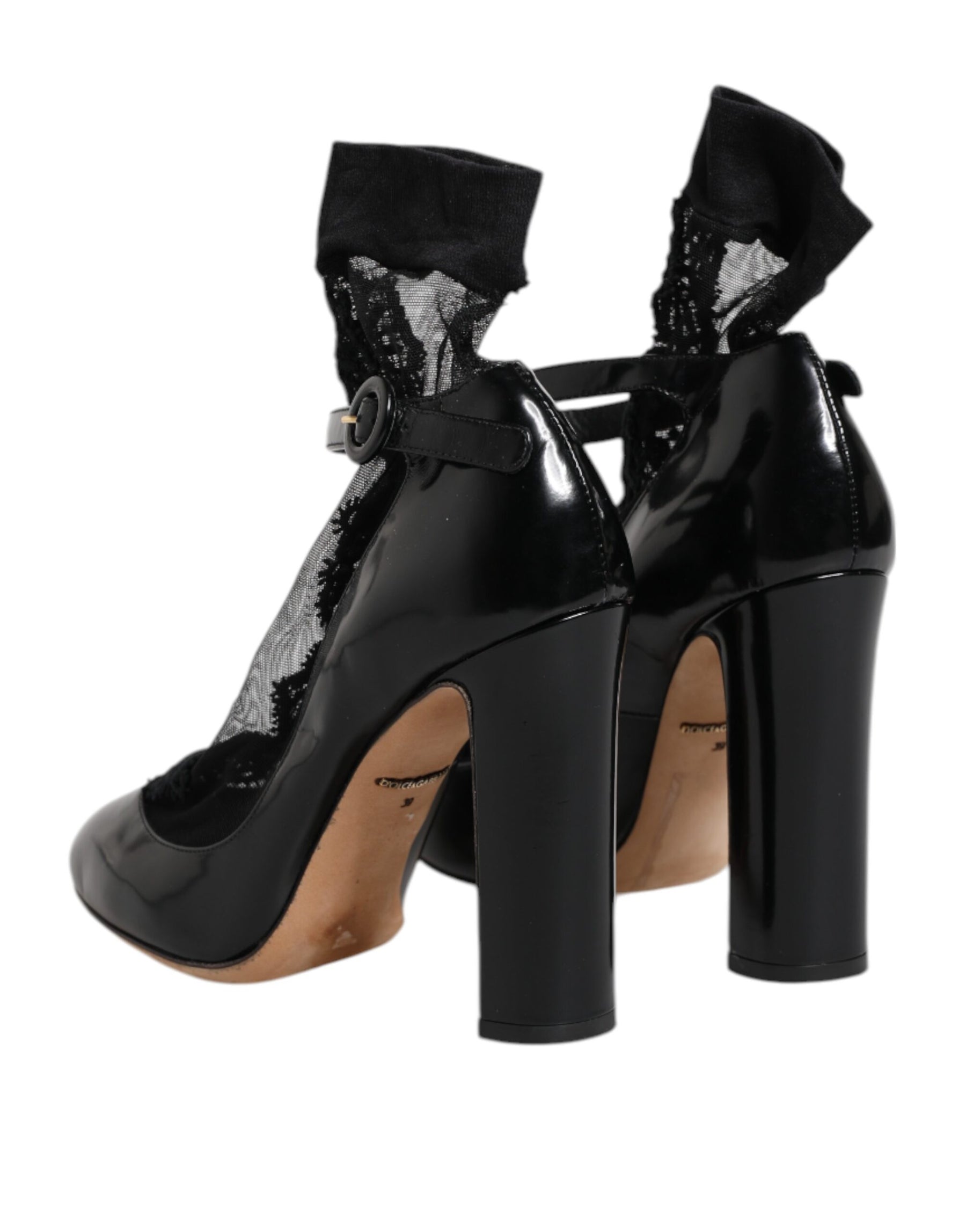 Dolce & Gabbana Black Leather Lace Socks Heels Pumps Shoes | Regal Royce