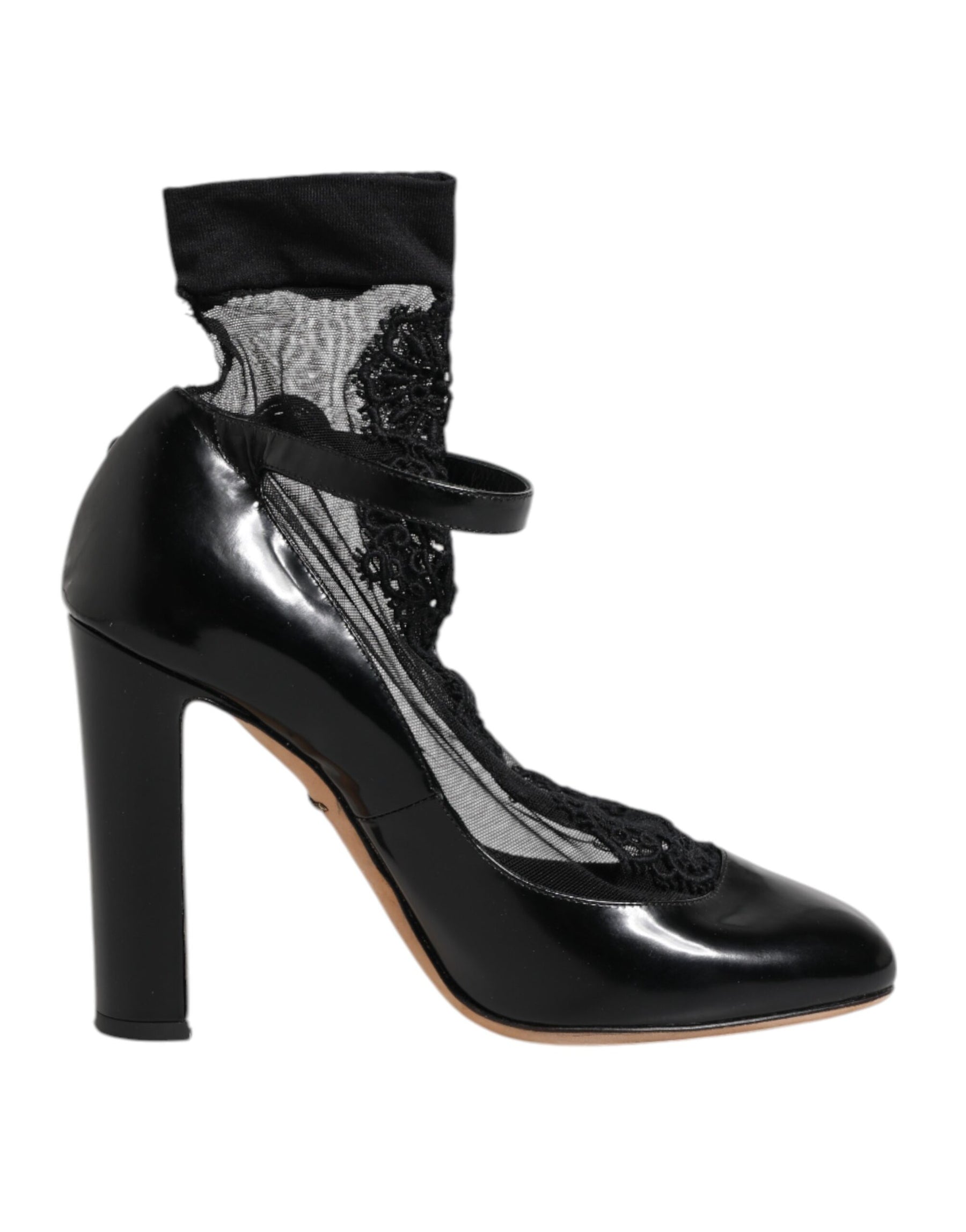 Dolce & Gabbana Black Leather Lace Socks Heels Pumps Shoes | Regal Royce