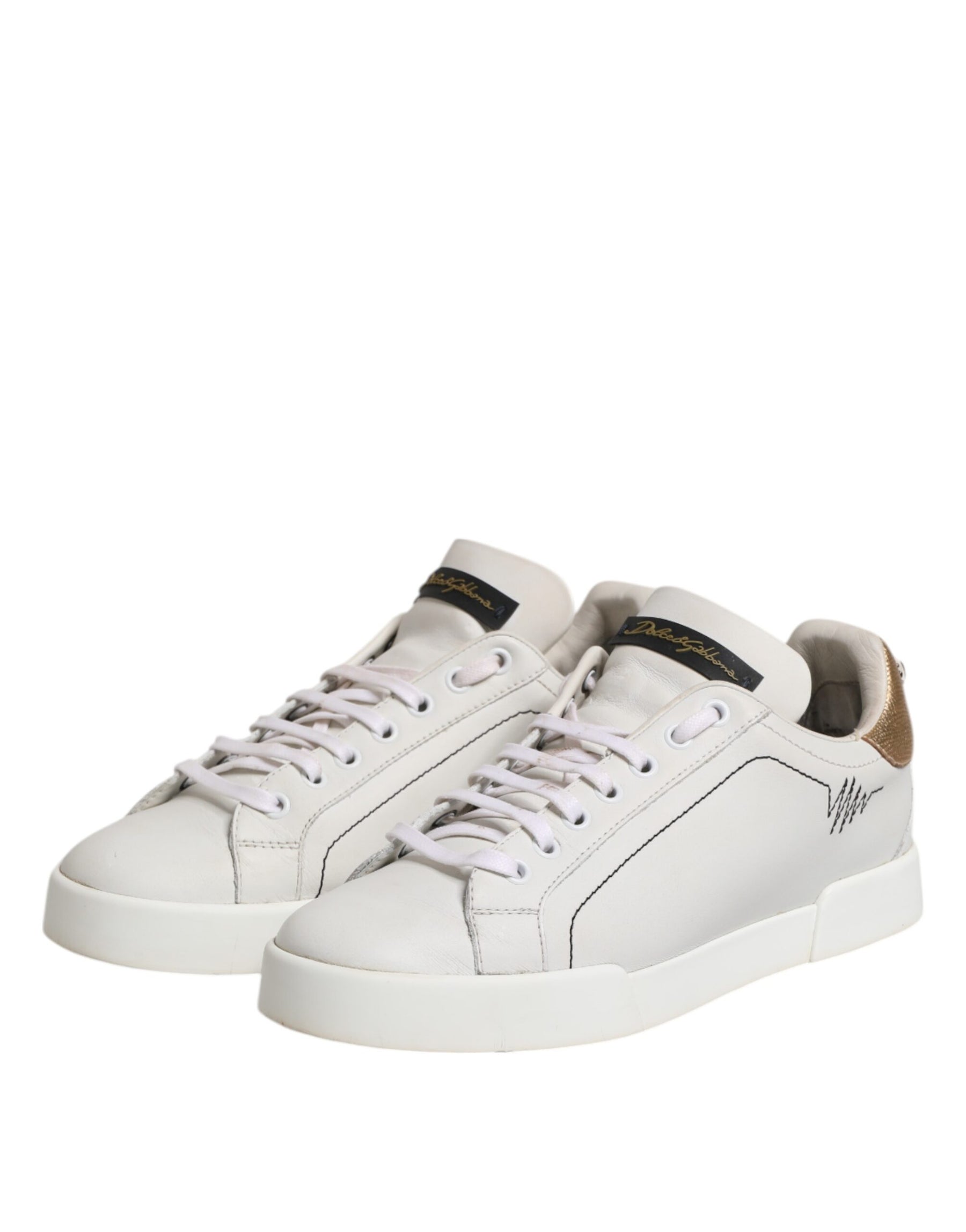 Dolce & Gabbana White Gold Leather Low Top Sneakers Shoes | Regal Royce