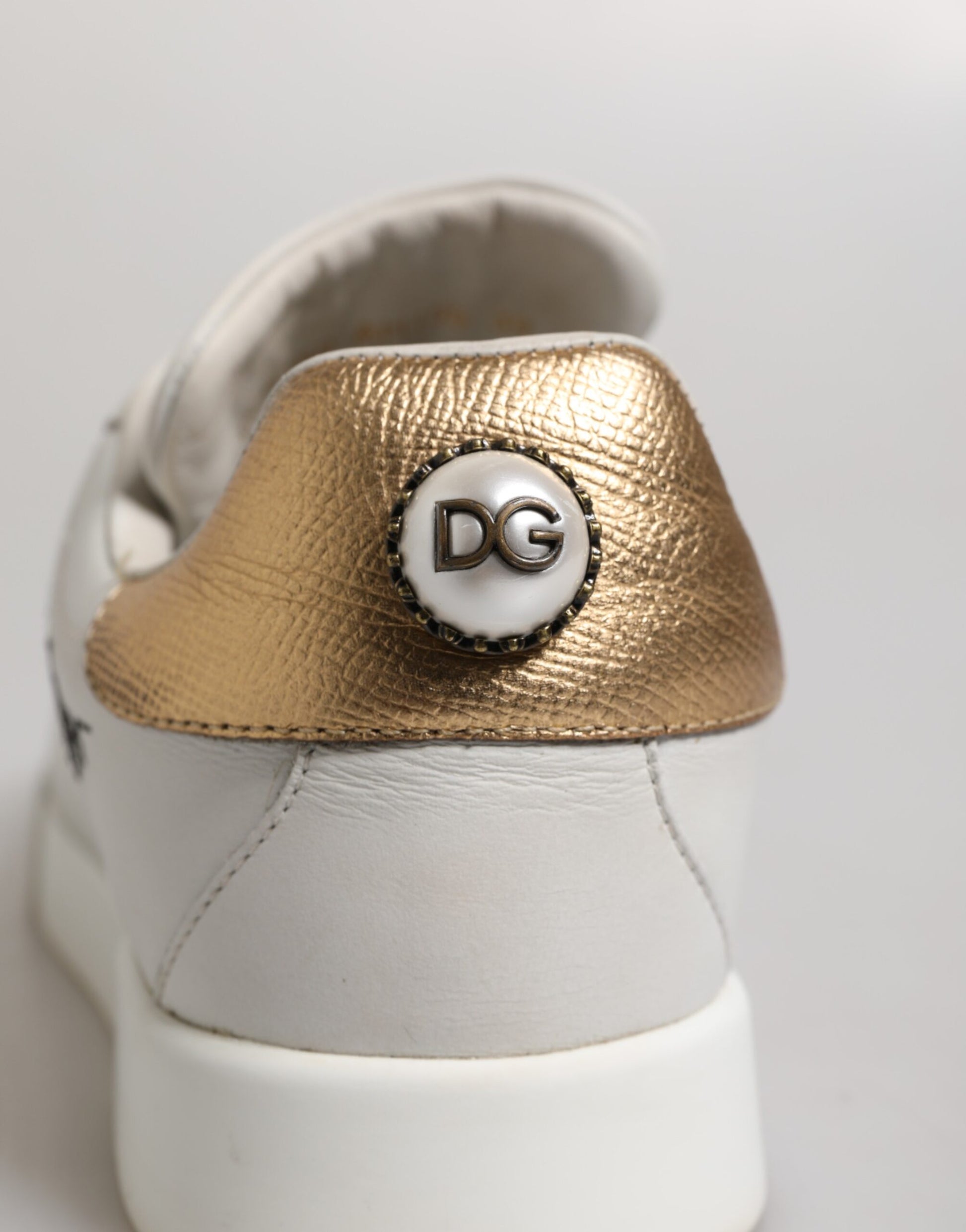 Dolce & Gabbana White Gold Leather Low Top Sneakers Shoes