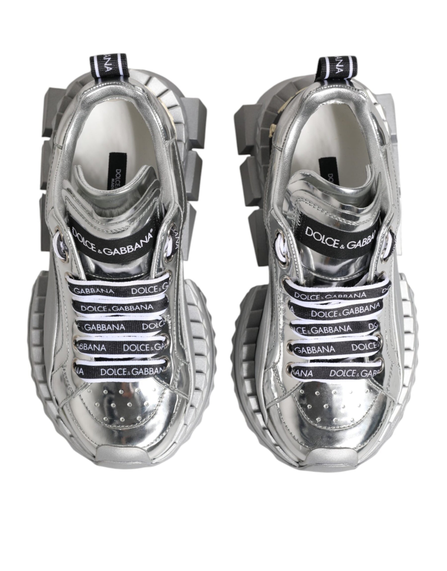 Dolce & Gabbana Silver Leather Super Queen Sneakers Shoes | Regal Royce