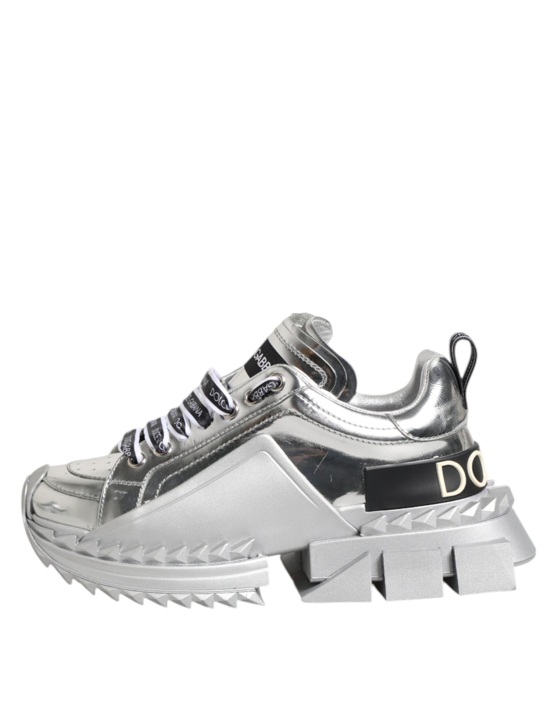 Dolce & Gabbana Silver Leather Super Queen Sneakers Shoes | Regal Royce