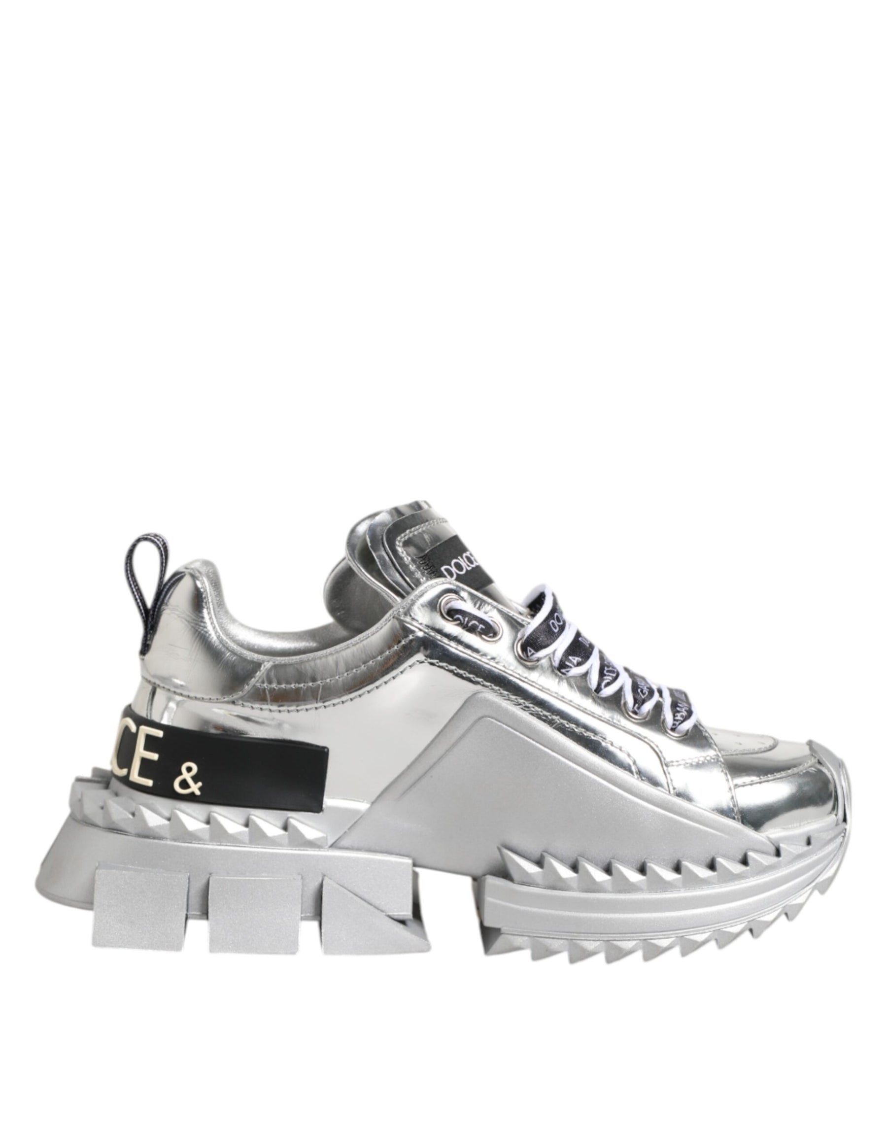 Dolce & Gabbana Silver Leather Super Queen Sneakers Shoes | Regal Royce