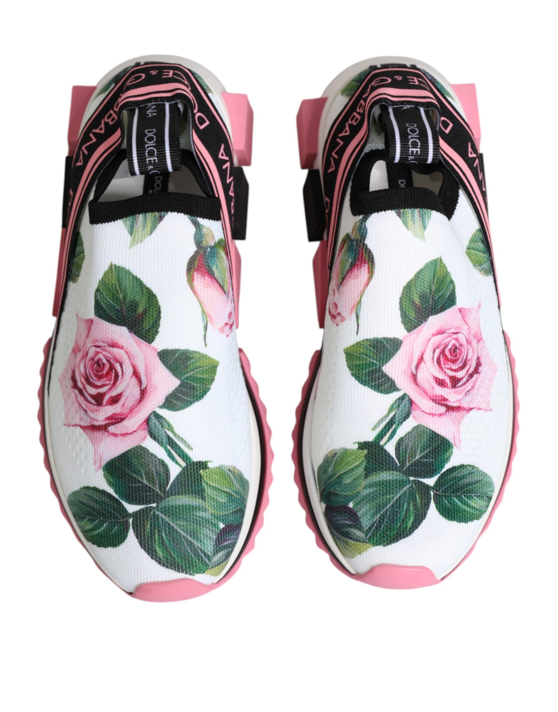 Dolce & Gabbana White Rose Print Sorrento Sneakers Shoes | Regal Royce