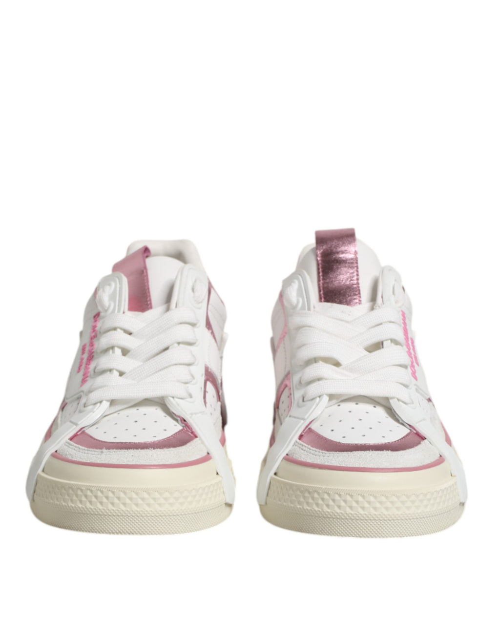 Dolce & Gabbana White Pink Leather Low Top Sneakers Shoes