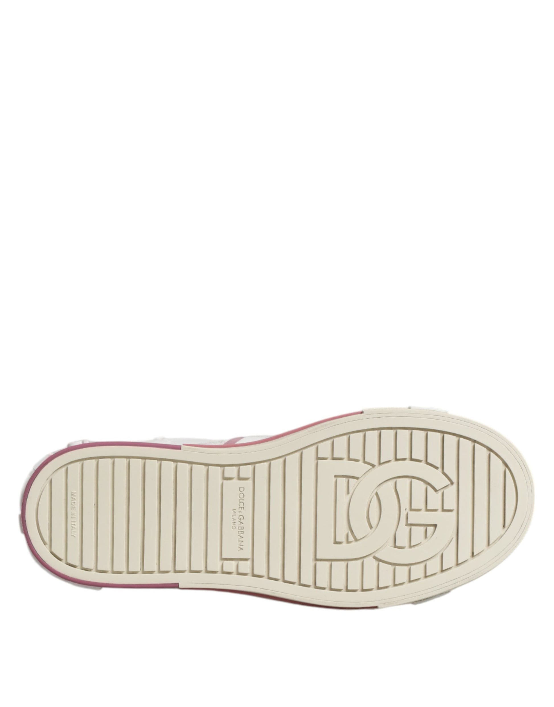 Dolce & Gabbana White Pink Leather Low Top Sneakers Shoes