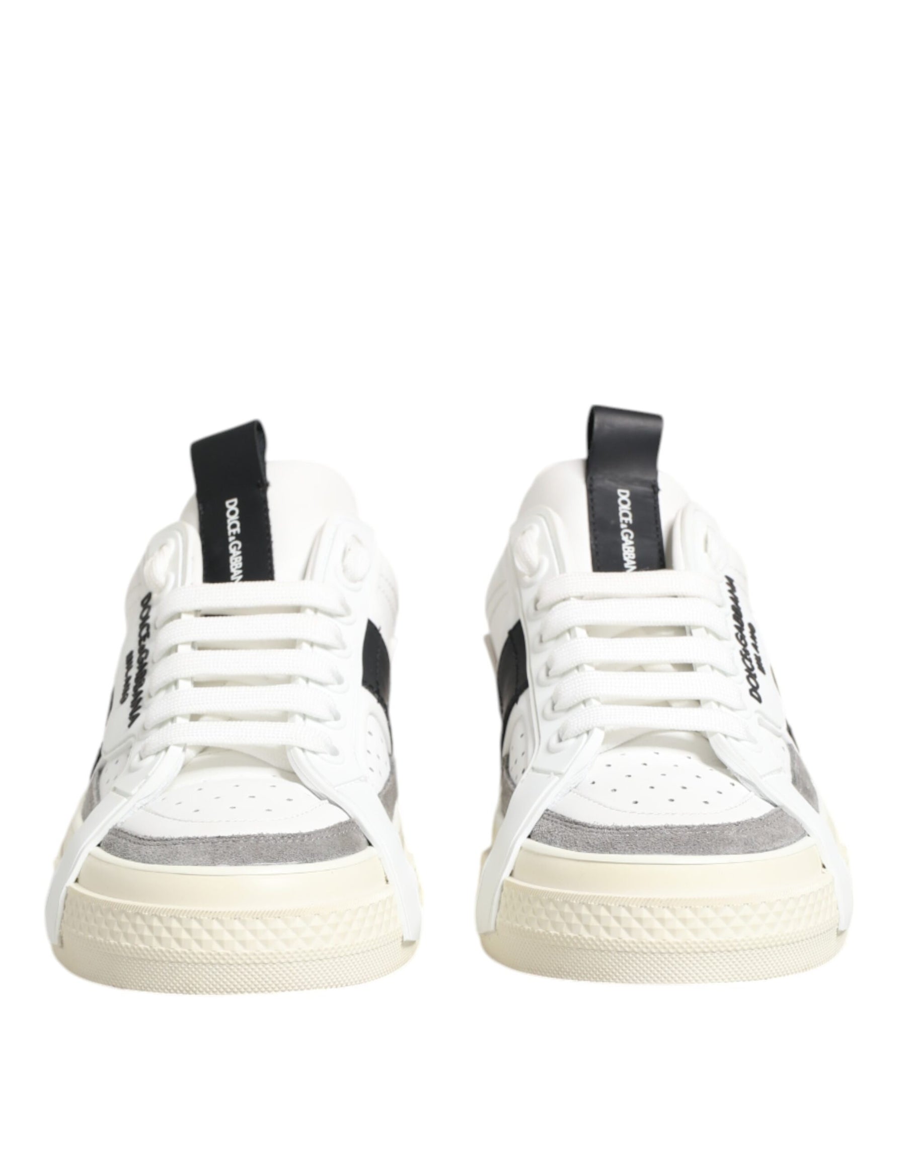 Dolce & Gabbana White Black Leather Low Top Sneakers Shoes | Regal Royce