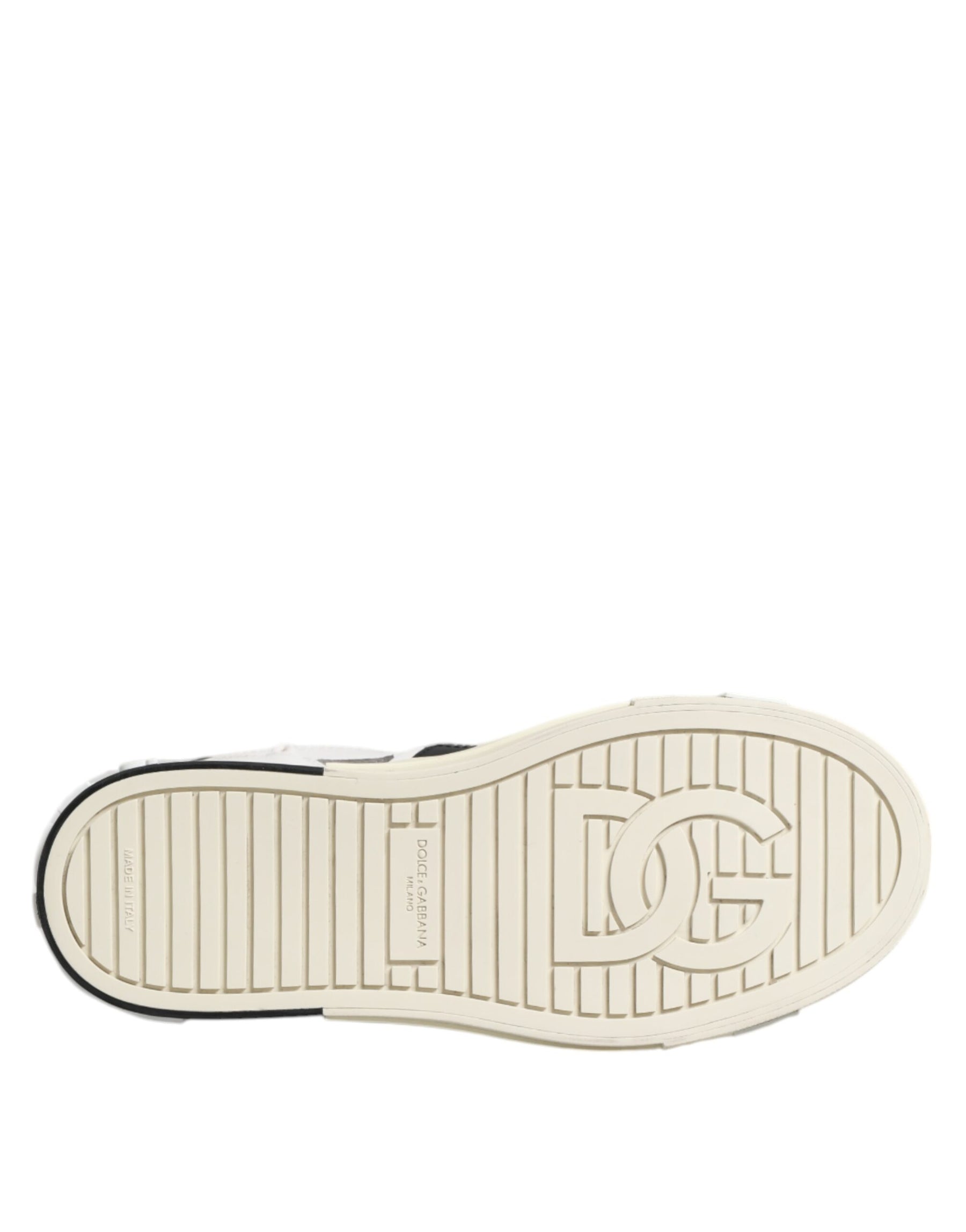 Dolce & Gabbana White Black Leather Low Top Sneakers Shoes | Regal Royce