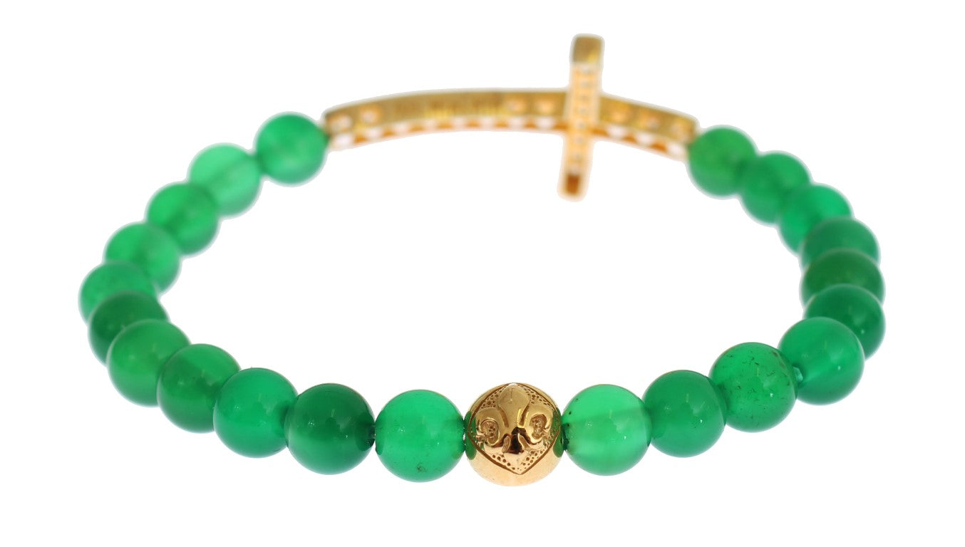 Nialaya Jade Stone Gold CZ Cross 925 Silver Bracelet | Regal Royce