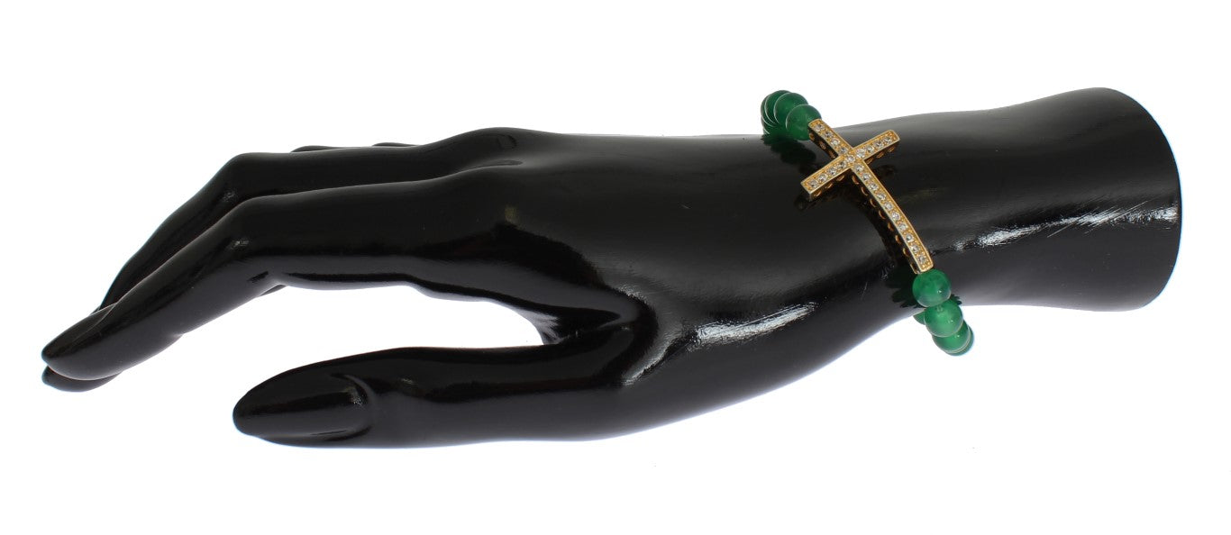 Nialaya Jade Stone Gold CZ Cross 925 Silver Bracelet | Regal Royce
