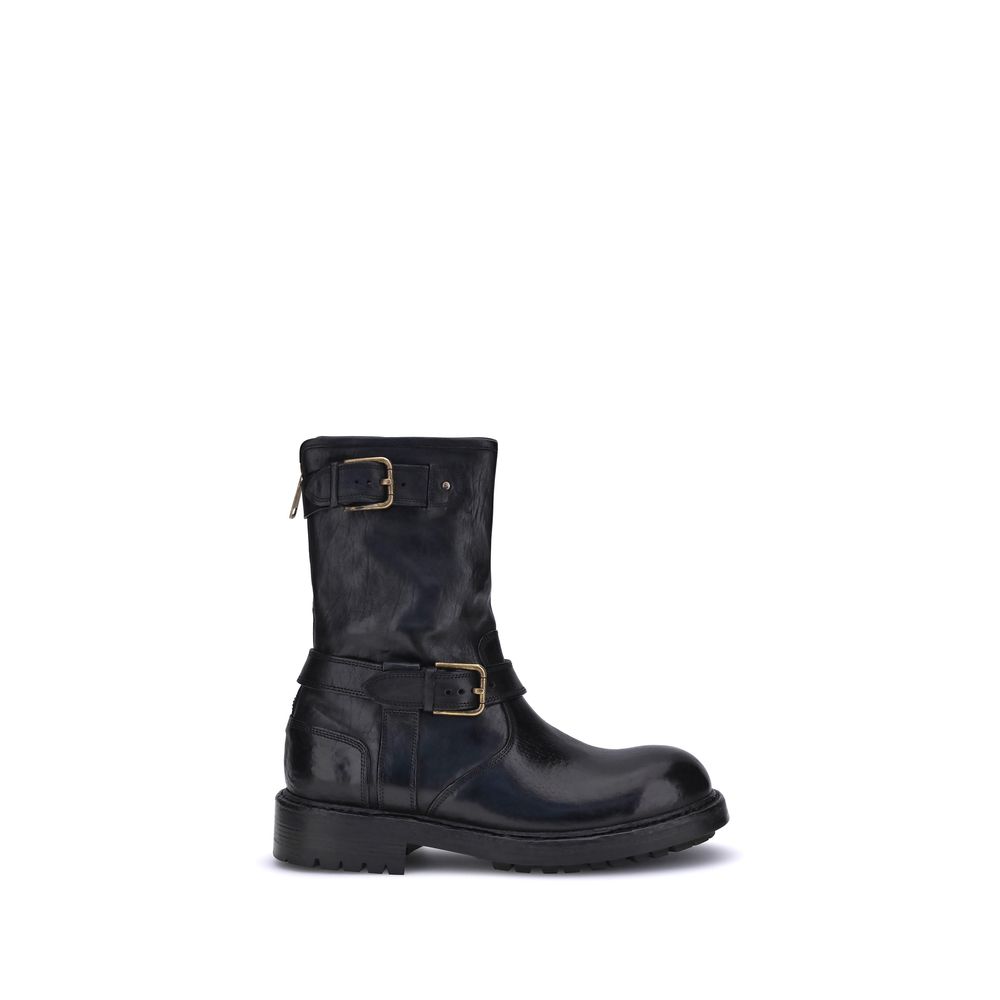 Dolce & Gabbana Black Calf Leather Bos Taurus Lace-Up Boots | Regal Royce