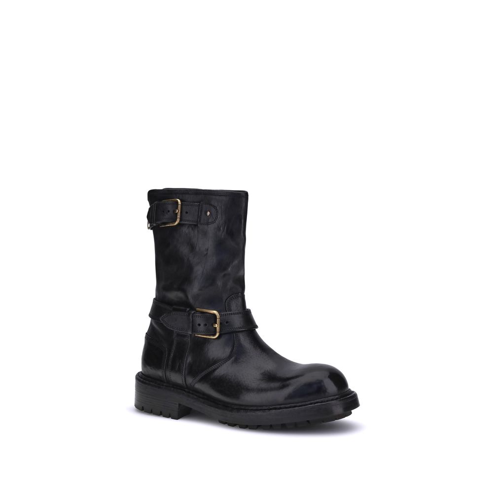 Dolce & Gabbana Black Calf Leather Bos Taurus Lace-Up Boots | Regal Royce