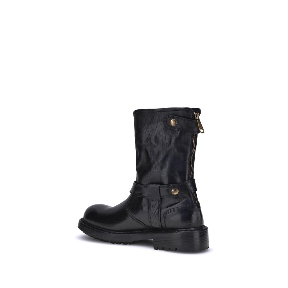 Dolce & Gabbana Black Calf Leather Bos Taurus Lace-Up Boots | Regal Royce