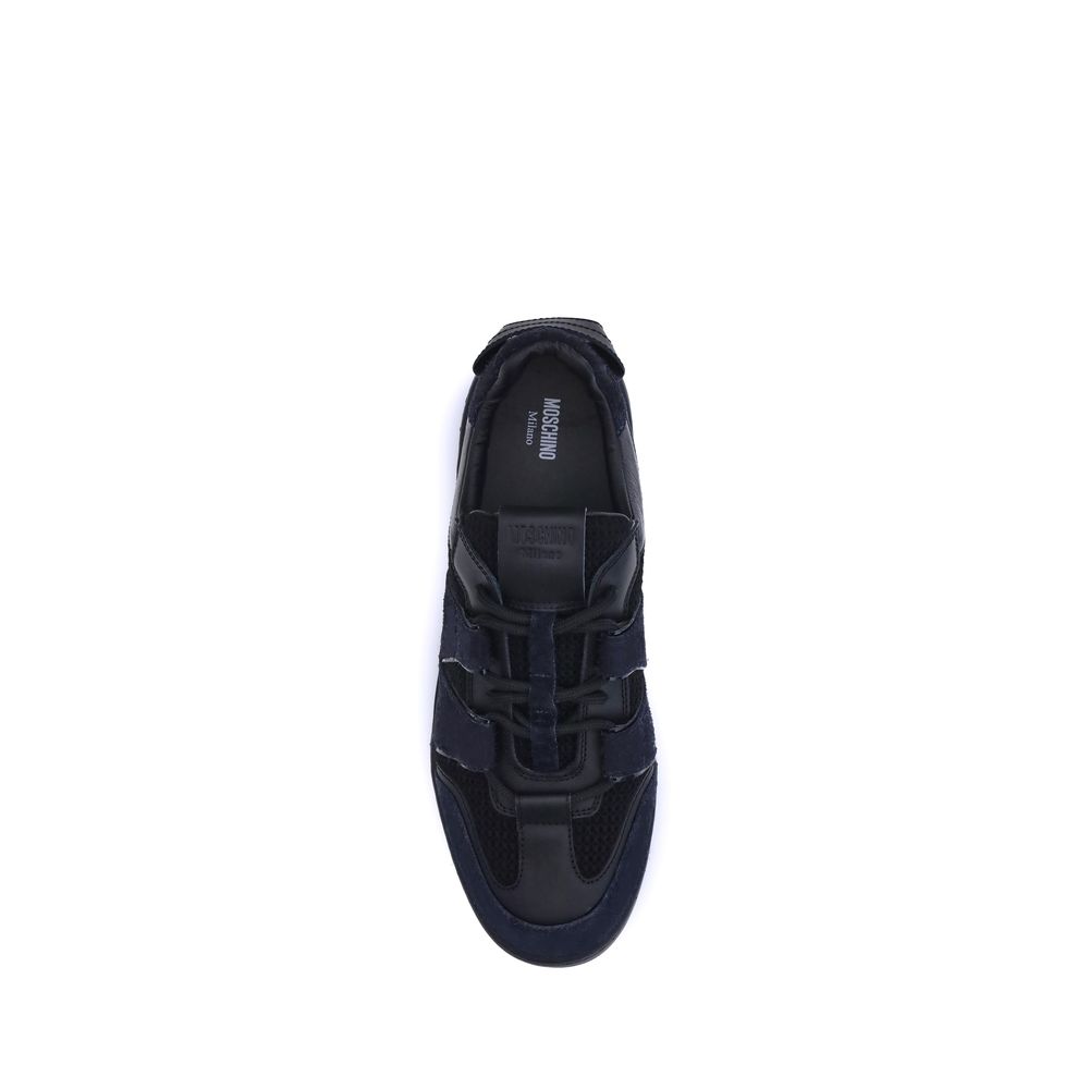 Moschino Black Calf Leather Bos Taurus Athletic Sneakers | Regal Royce