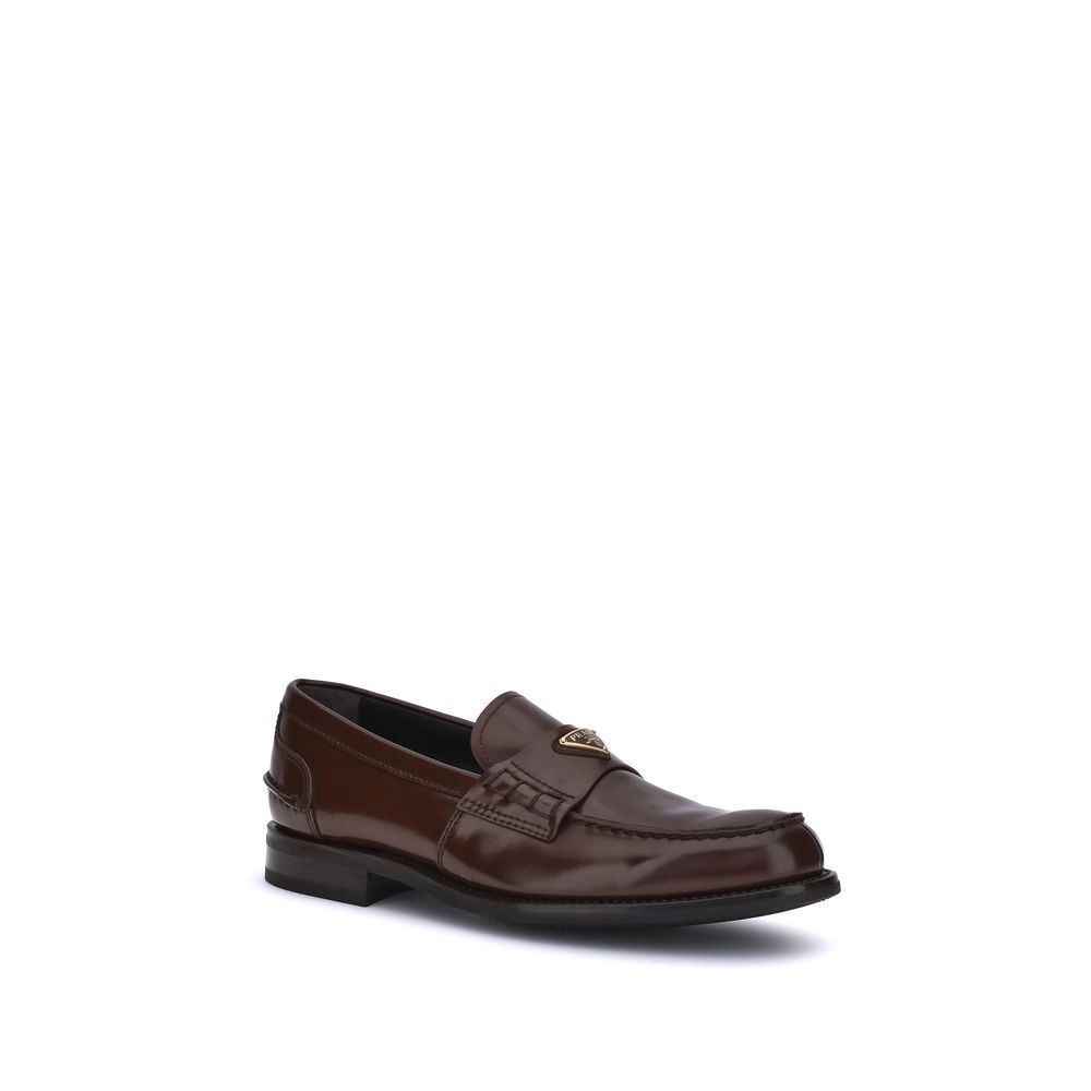 Prada Brown Calf Leather Bos Taurus Slip-On Loafers | Regal Royce
