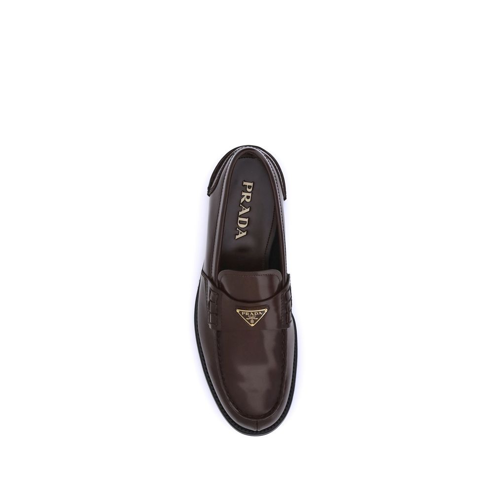 Prada Brown Calf Leather Bos Taurus Slip-On Loafers | Regal Royce