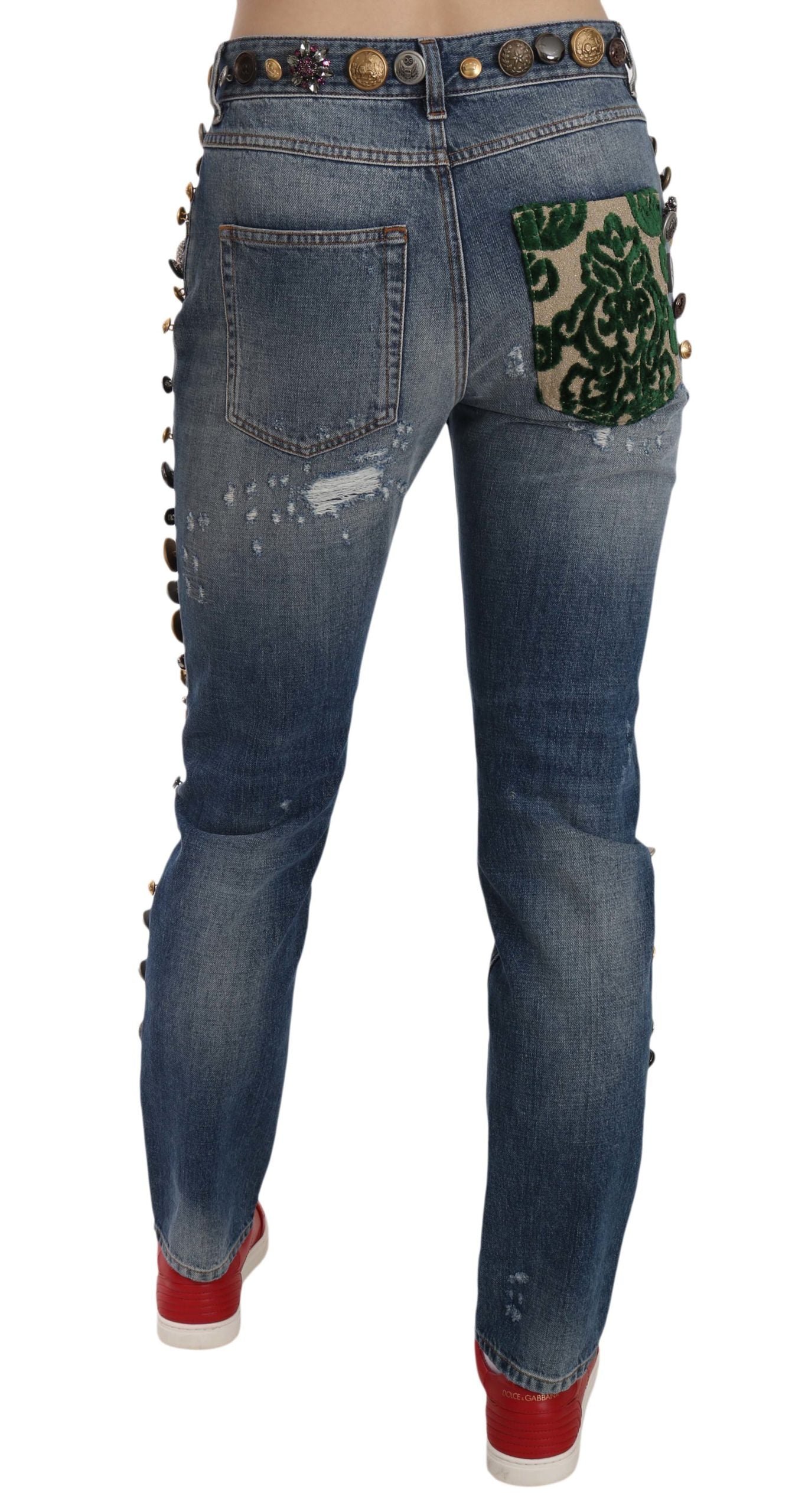 Dolce & Gabbana Distressed Embellished Buttons Denim Pants Jeans | Regal Royce