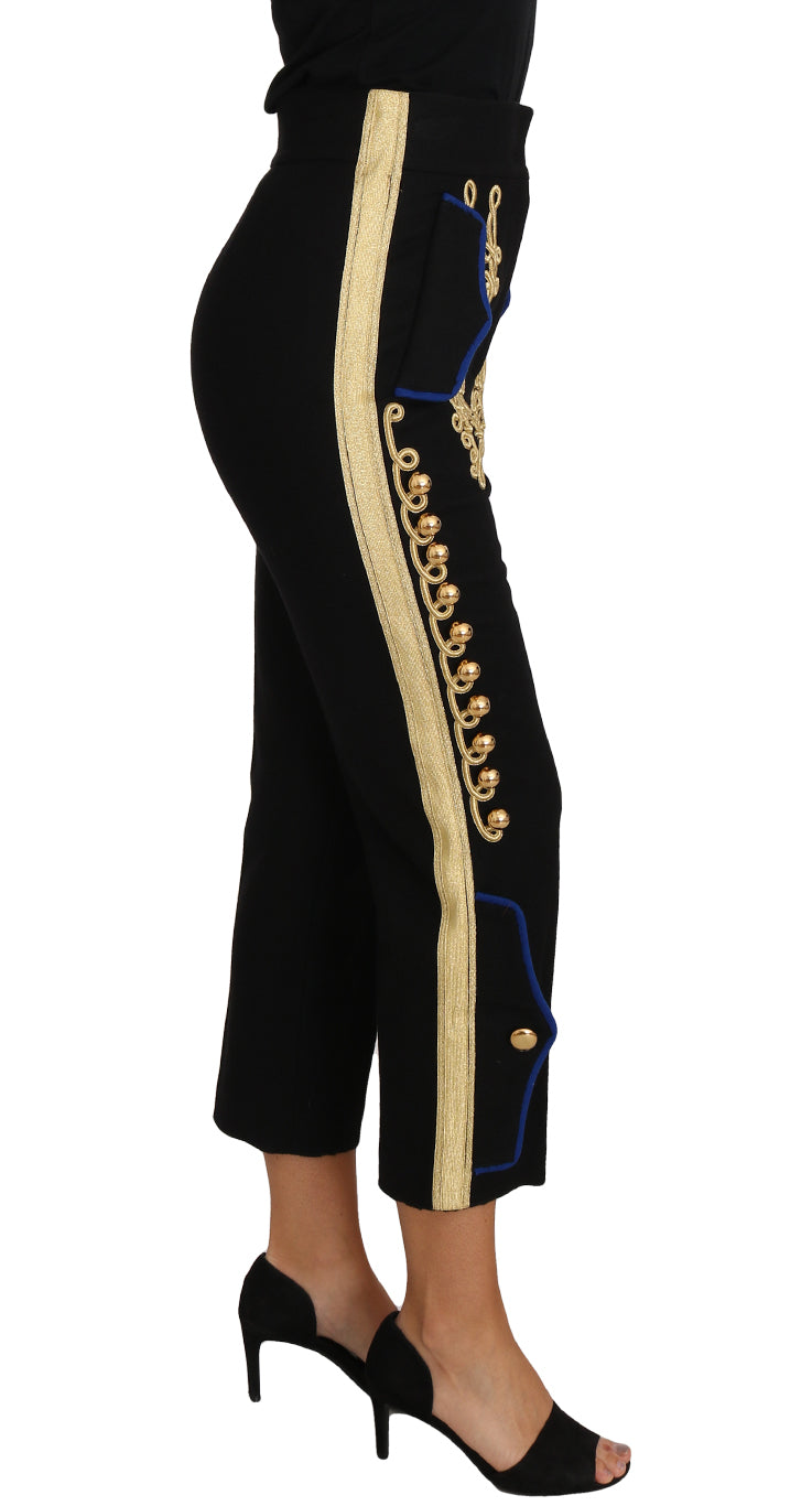 Dolce & Gabbana Military Embellished Pants Black Gold Dress Pant | Regal Royce