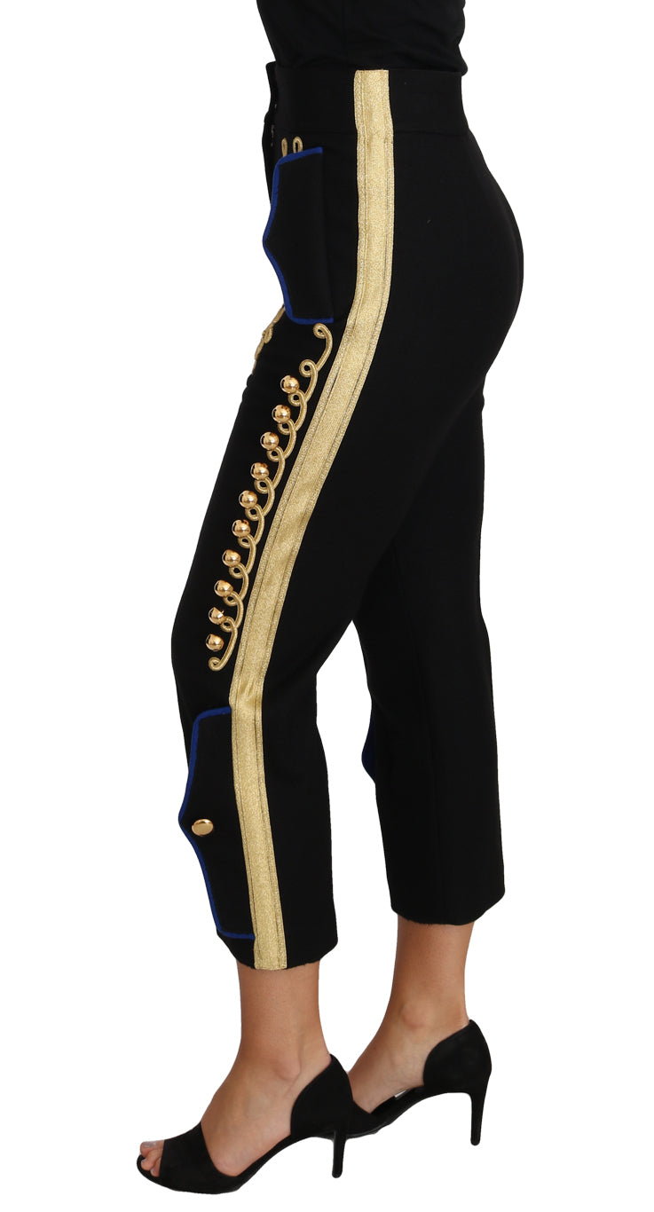 Dolce & Gabbana Military Embellished Pants Black Gold Dress Pant | Regal Royce