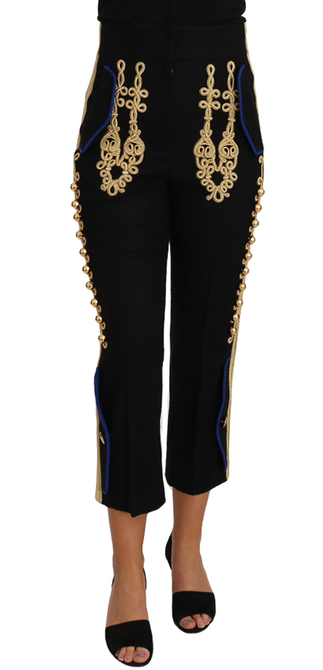 Dolce & Gabbana Military Embellished Pants Black Gold Dress Pant | Regal Royce