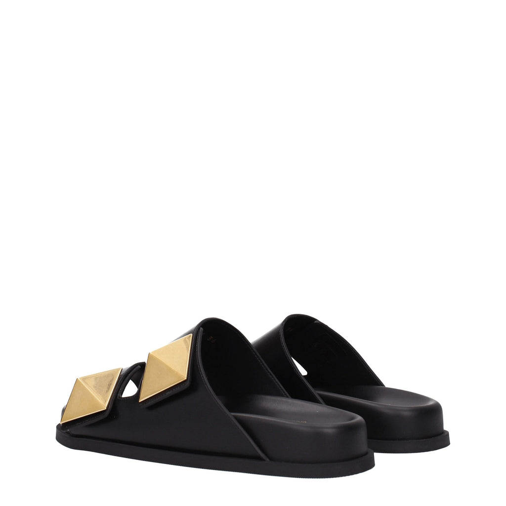 Valentino Garavani Black Leather Slippers
