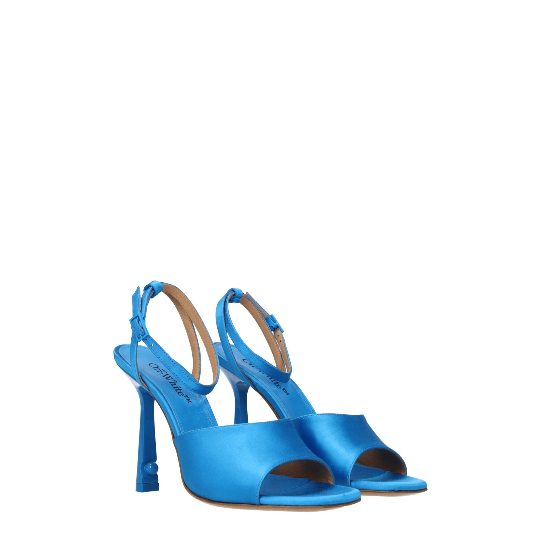 Off-White Blue Satin Stiletto Heel Sandals | Regal Royce