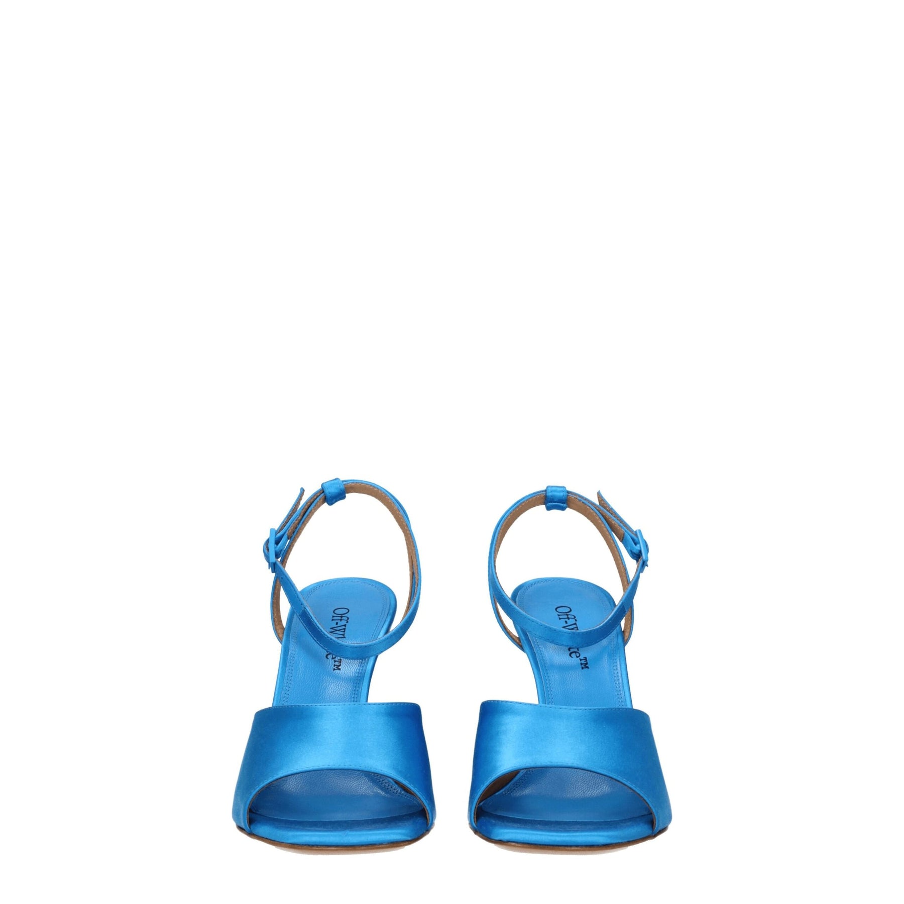 Off-White Blue Satin Stiletto Heel Sandals | Regal Royce