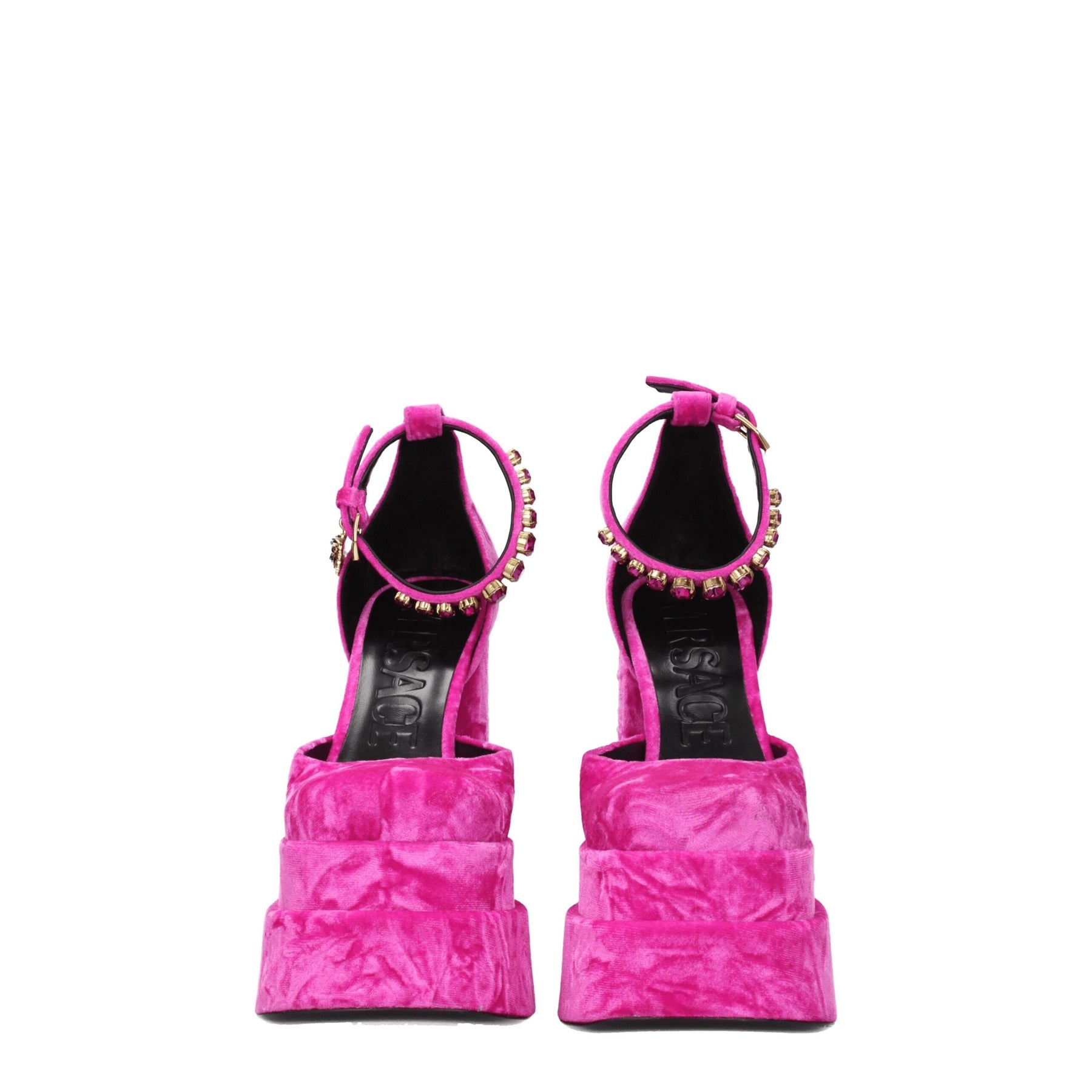 Versace Pink Velvet Platform Sandals | Regal Royce