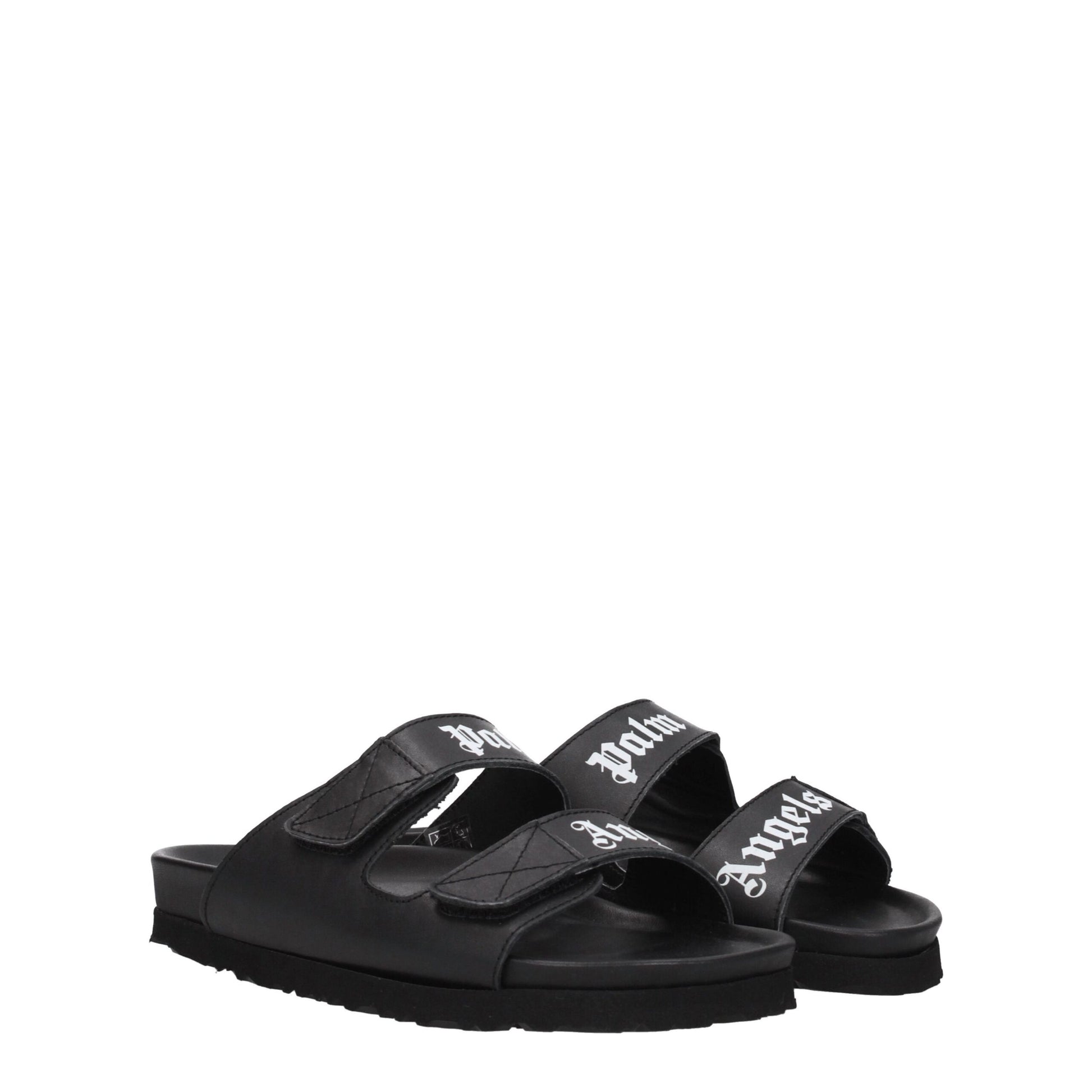 Palm Angels Black Leather Flat Sandals
