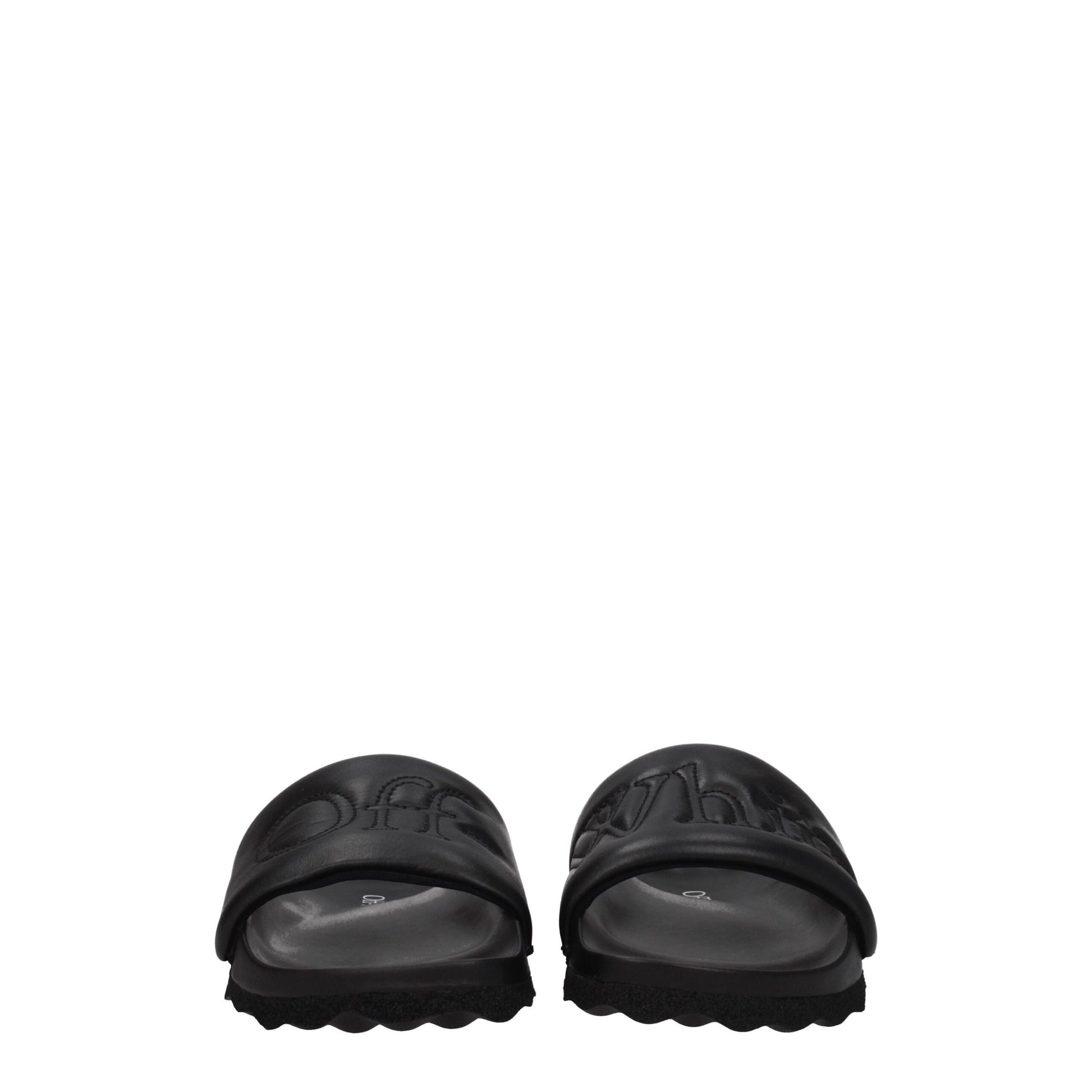 Off-White Black Leather Slippers | Regal Royce