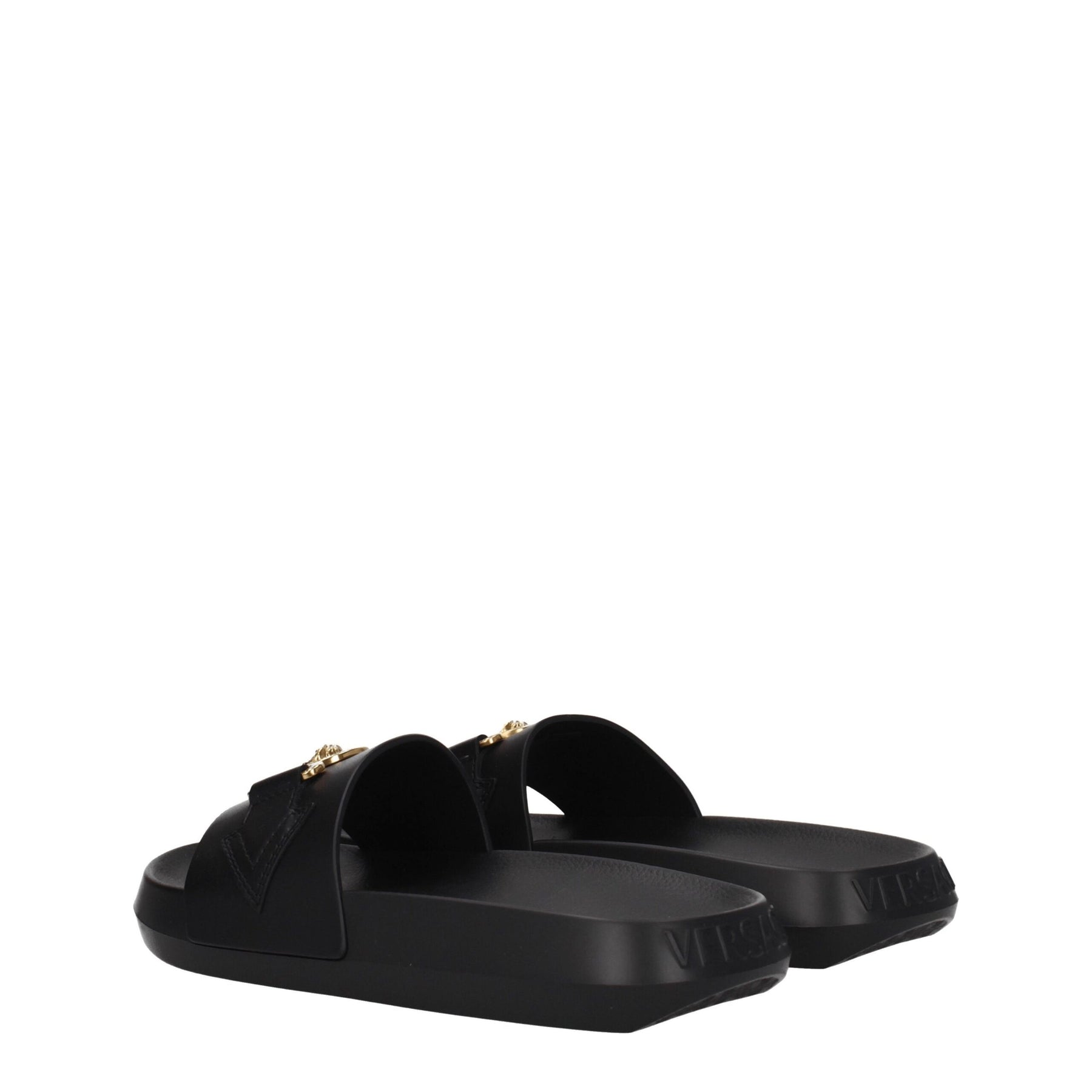 Versace Black Leather Slippers | Regal Royce