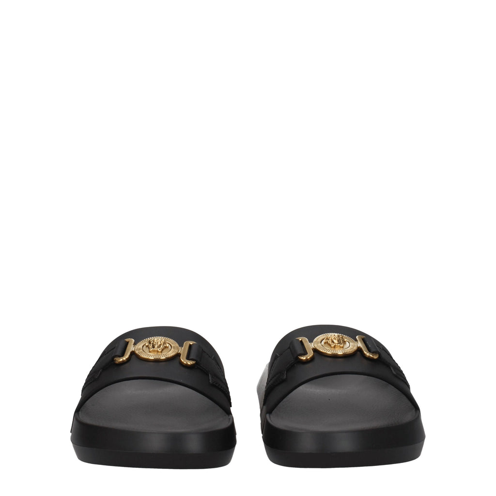 Versace Black Leather Slippers