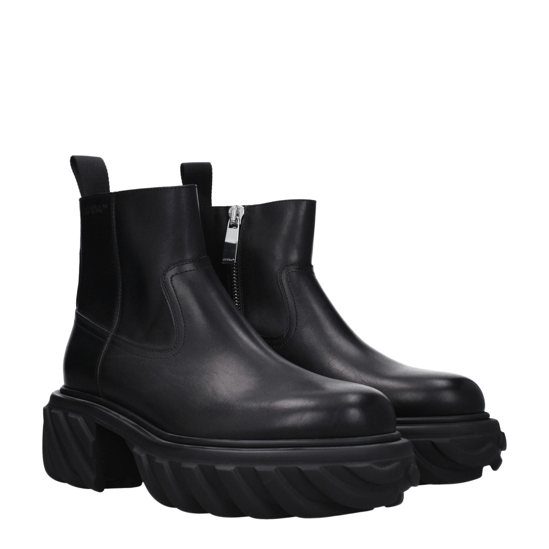 Off-White Black Leather Ankle Boots | Regal Royce