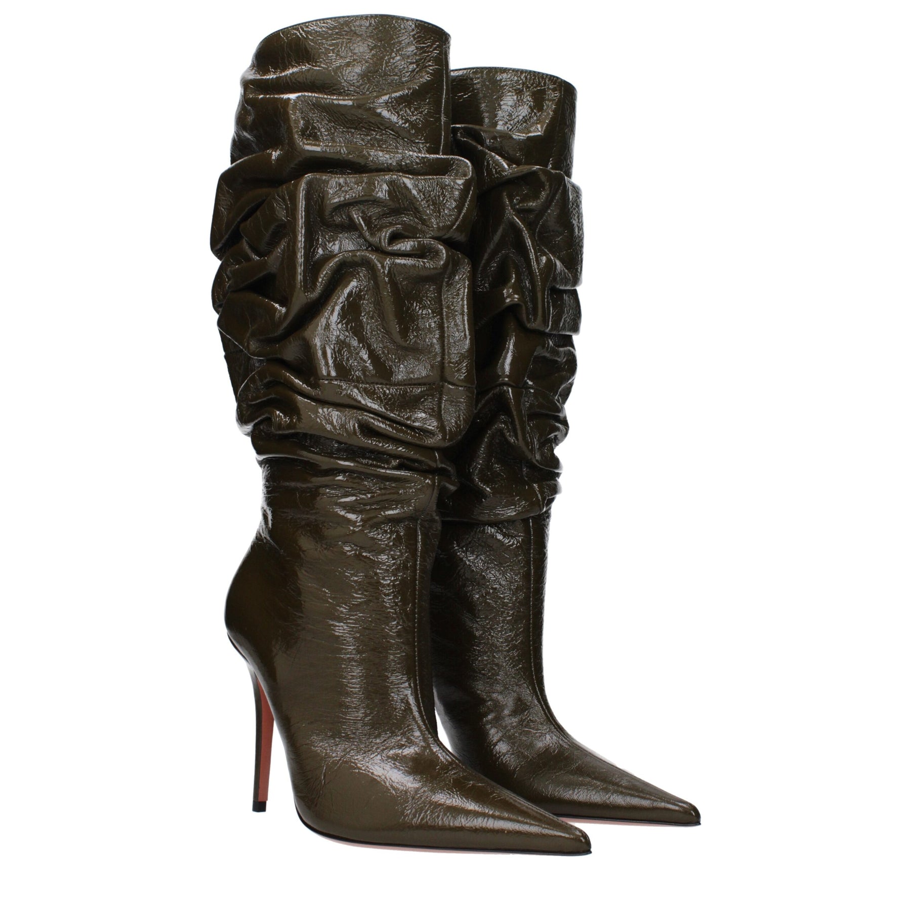 Amina Muaddi Green Leather High Heel Boots | Regal Royce