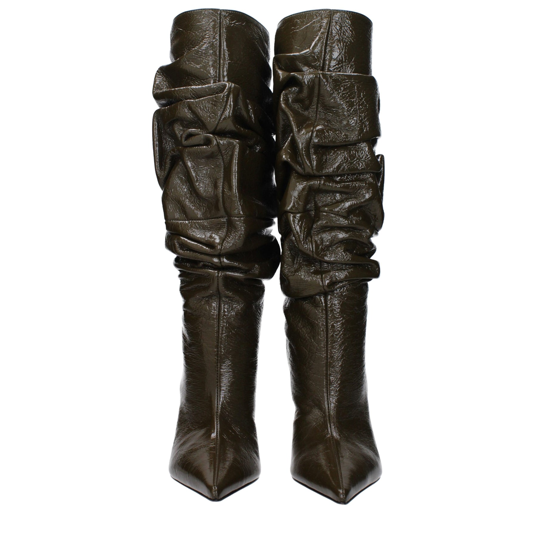 Amina Muaddi Green Leather High Heel Boots | Regal Royce