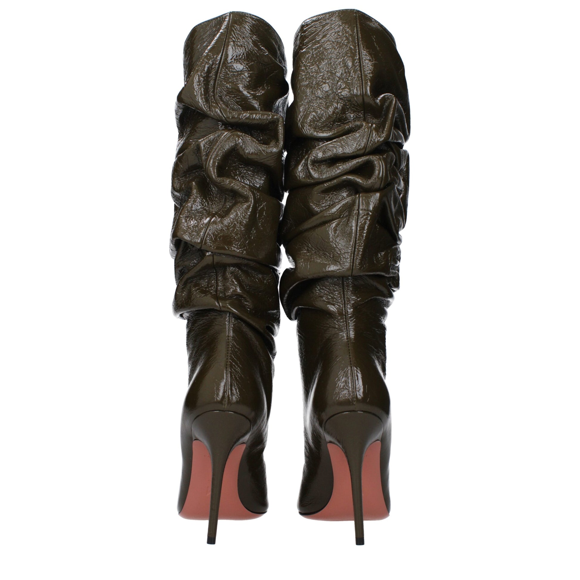 Amina Muaddi Green Leather High Heel Boots