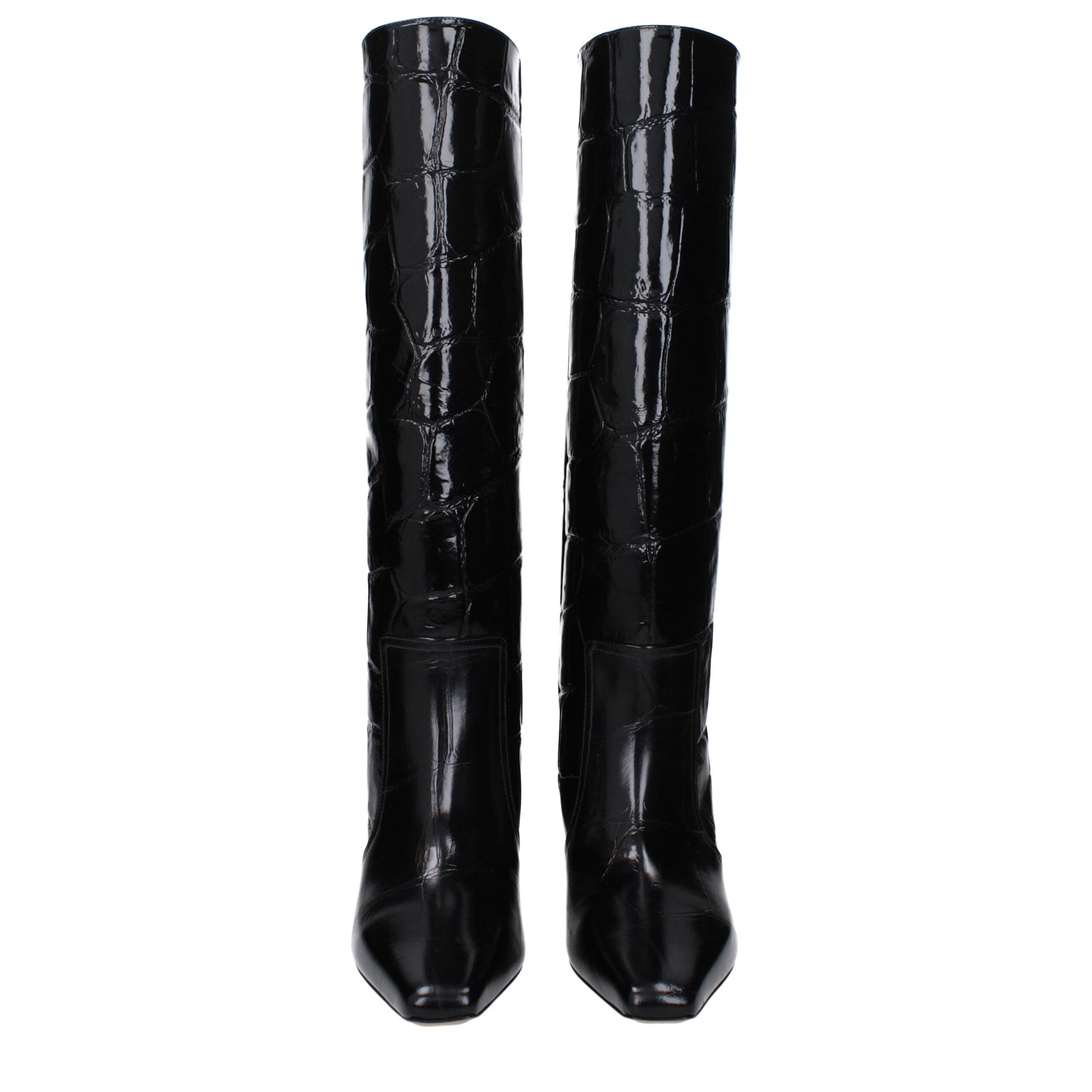 Paris Texas Black Leather High Heel Boots