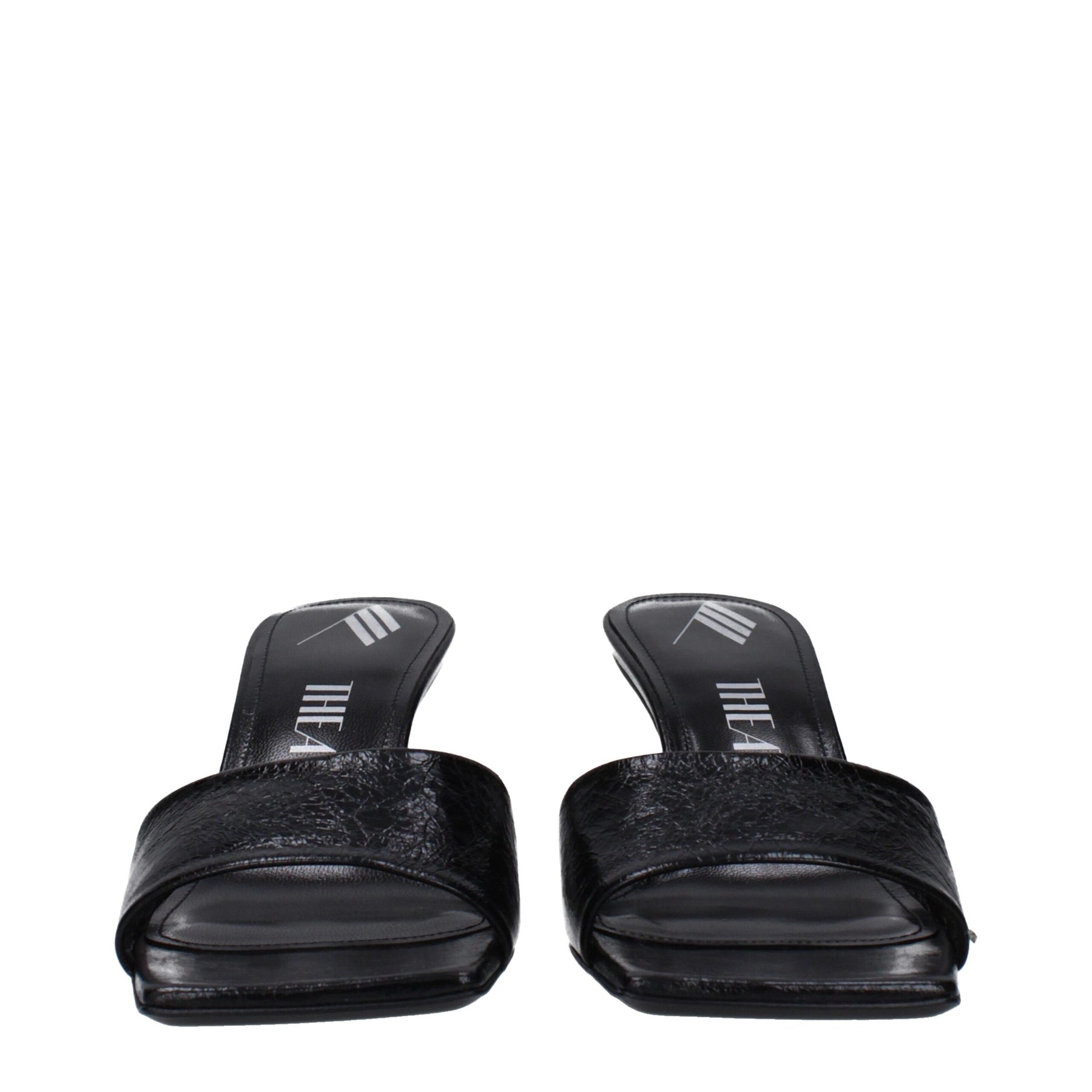 The Attico Black Leather Flat Sandals | Regal Royce