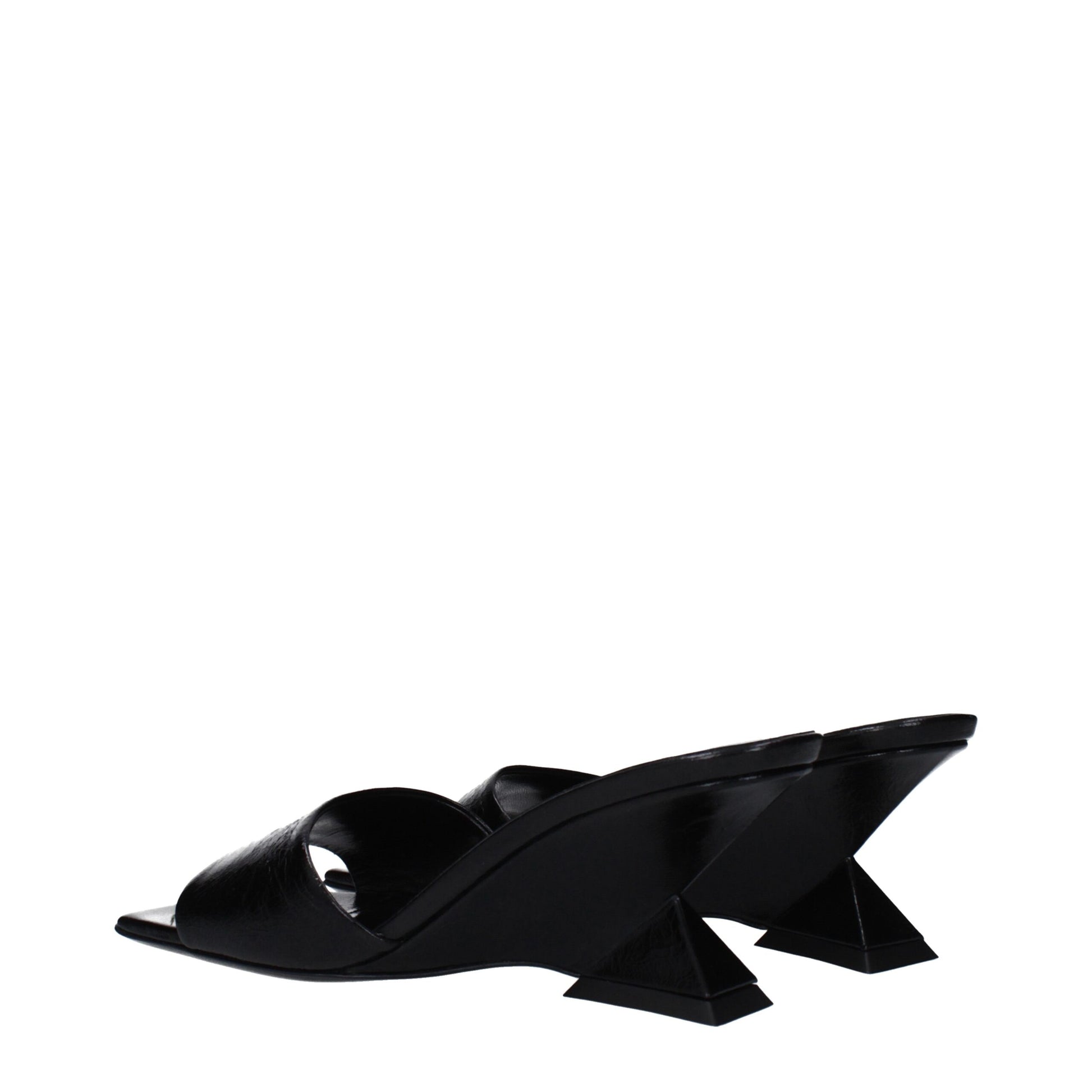 The Attico Black Leather Flat Sandals