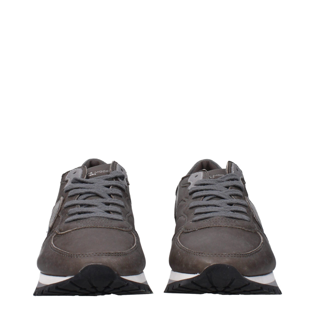 Philippe Model Gray Leather Sneakers