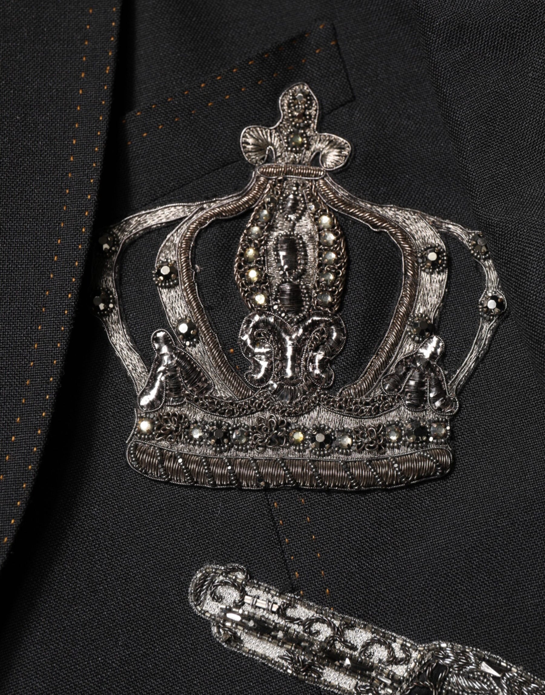 Dolce & Gabbana Black Bee Crown Embellished Suit Coat Blazer | Regal Royce